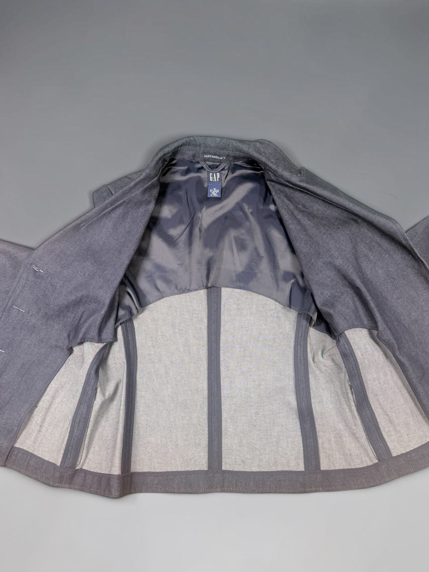 Women’s Gap Denim Blazer Size 12 Blue Cotton Stretch Casual Suit Jacket 4