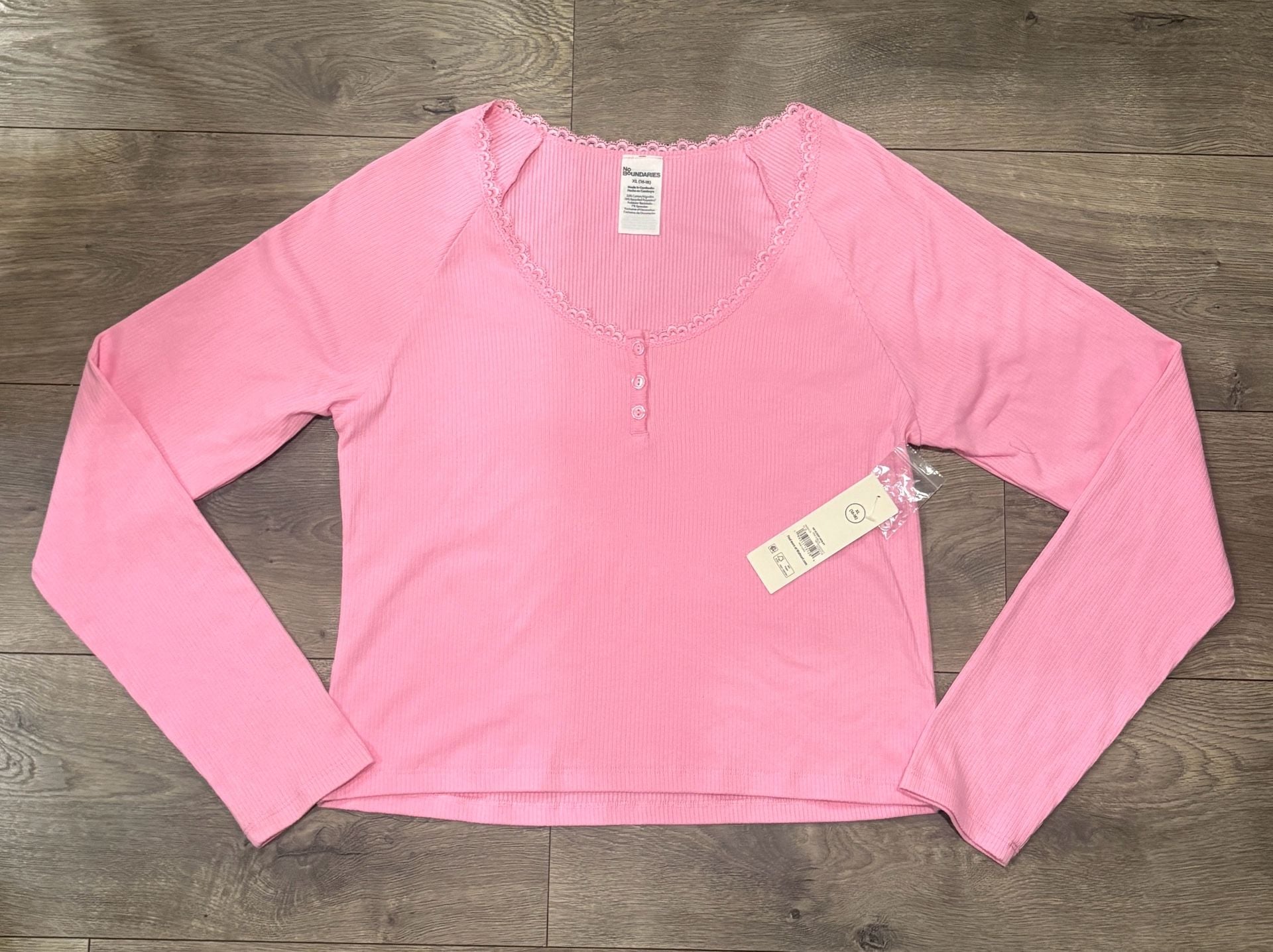 No Boundaries Scoop Henley Size XL (16-18) Pink Jubilee 3