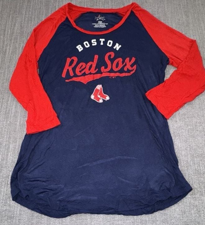 Majestic Boston Red Sox Raglan Shirt Size S Blue Red MLB Baseball 2