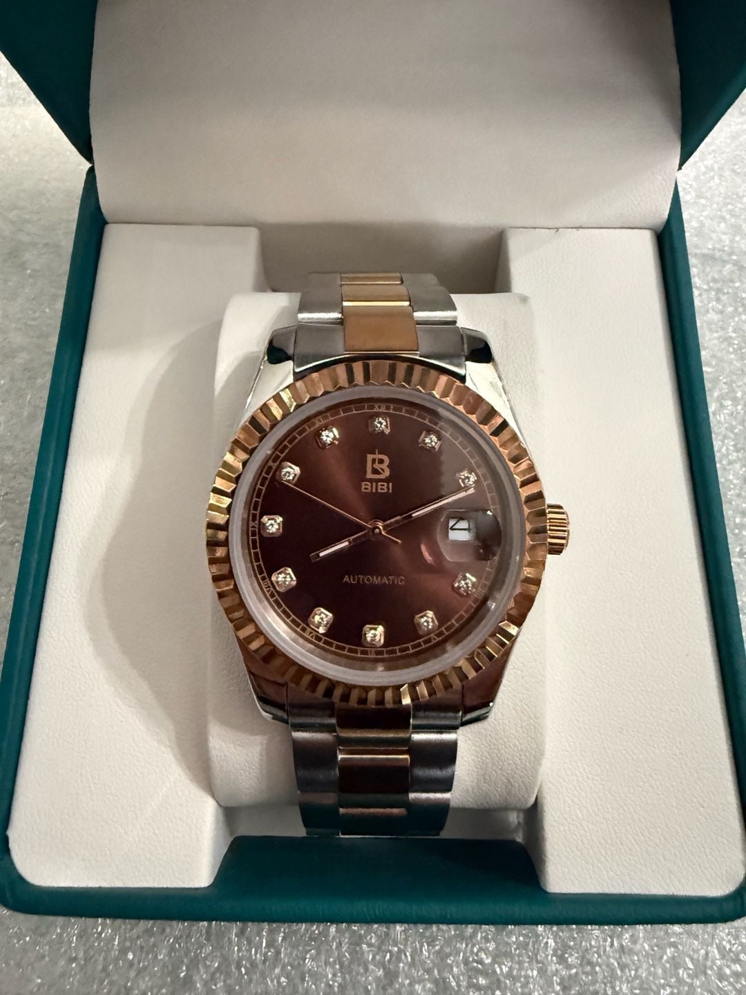 Bibi Automatic Two-Tone Watch Brown Dial Diamond Markers 3