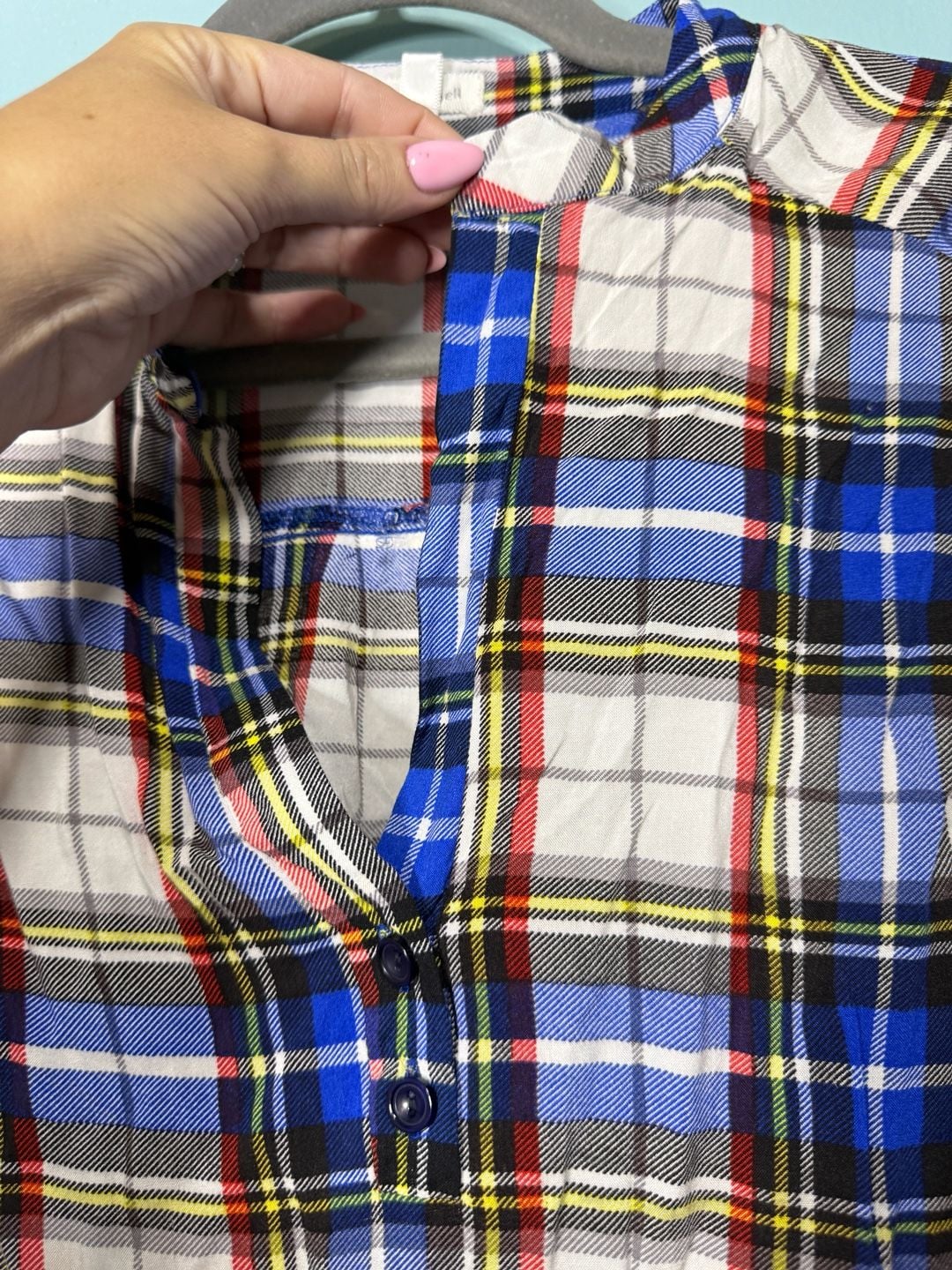Market & Spruce Plaid Popover Blouse Small Blue 5