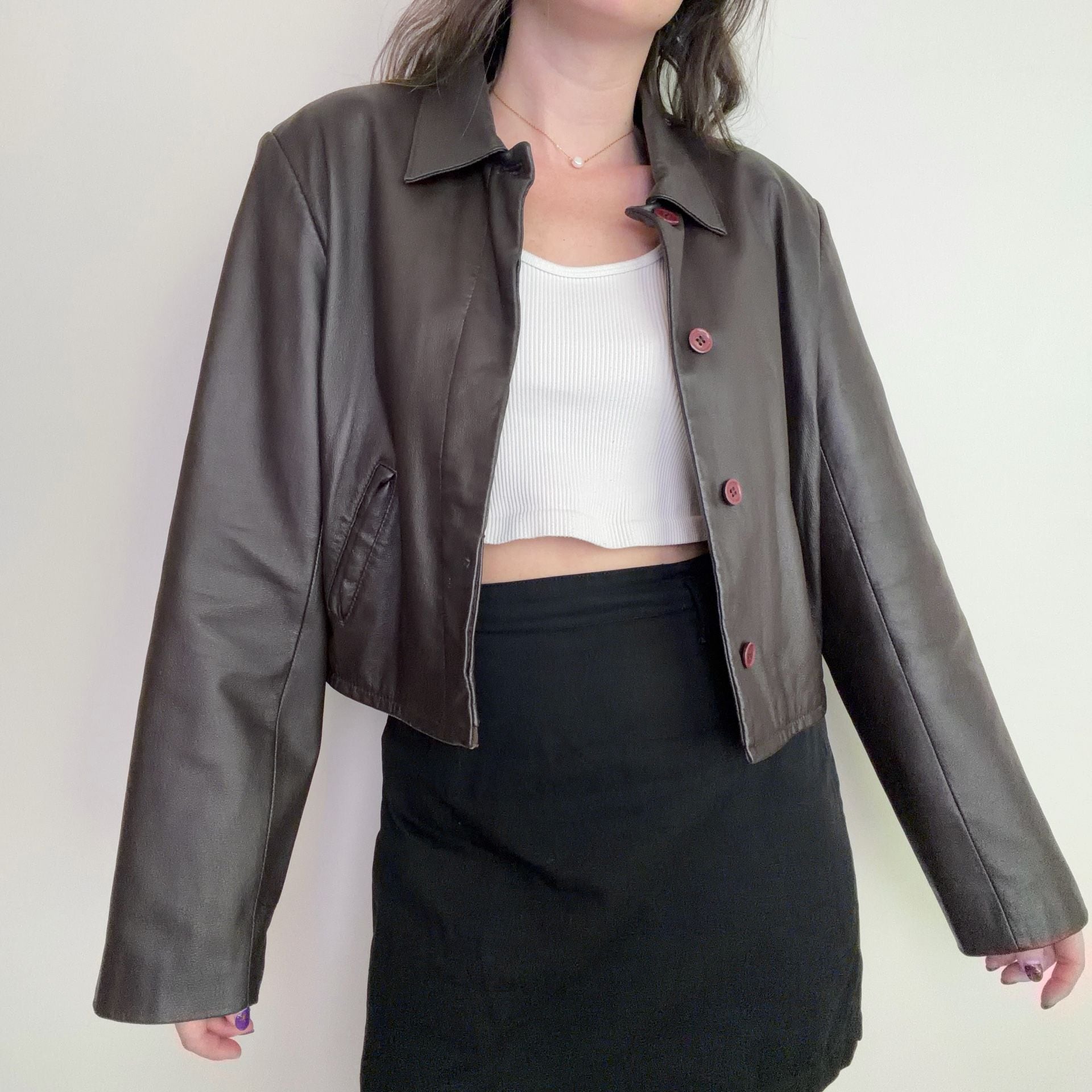 Vintage Brown Leather Cropped Jacket 2