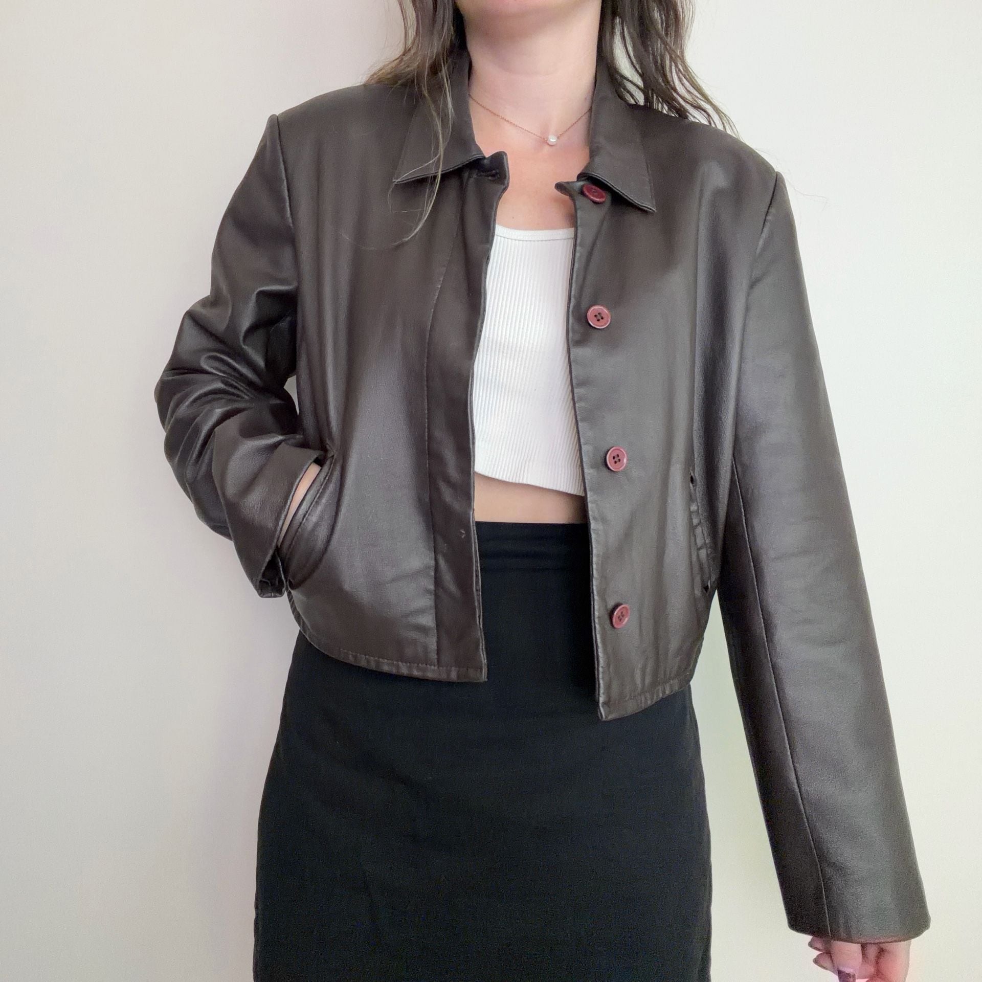 Vintage Brown Leather Cropped Jacket 3