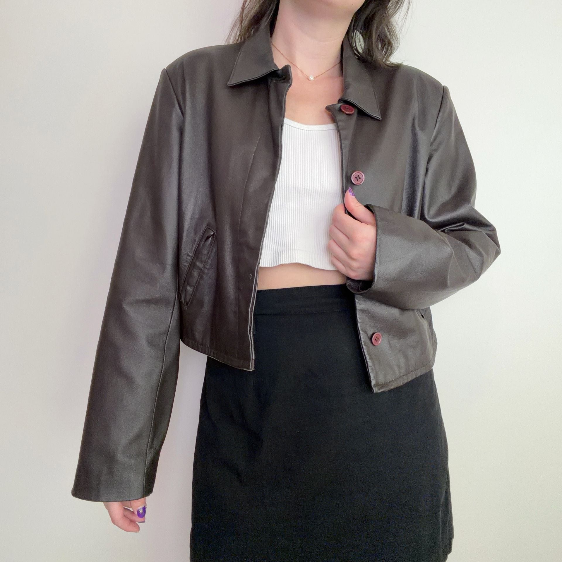 Vintage Brown Leather Cropped Jacket 4