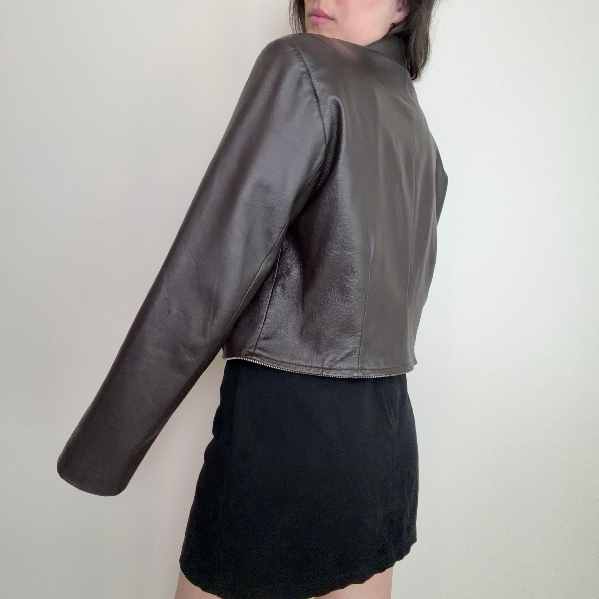 Vintage Brown Leather Cropped Jacket 5