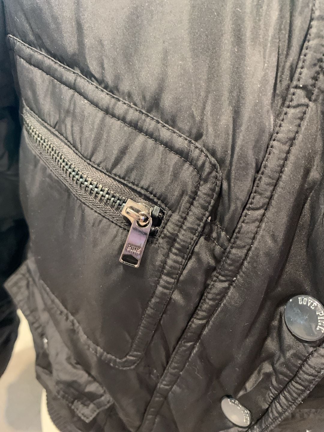 Y2k Victoria's Secret PINK Black Puffer Utility Bomber Jacket 3