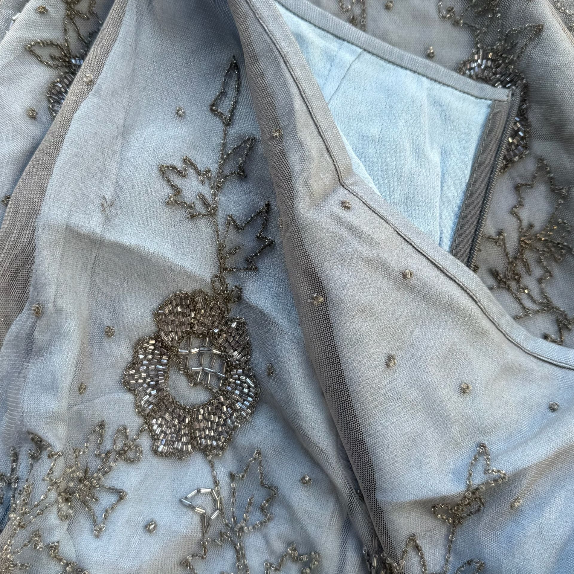Beaded Embellished Light Blue and Silver Mesh Skirt 4