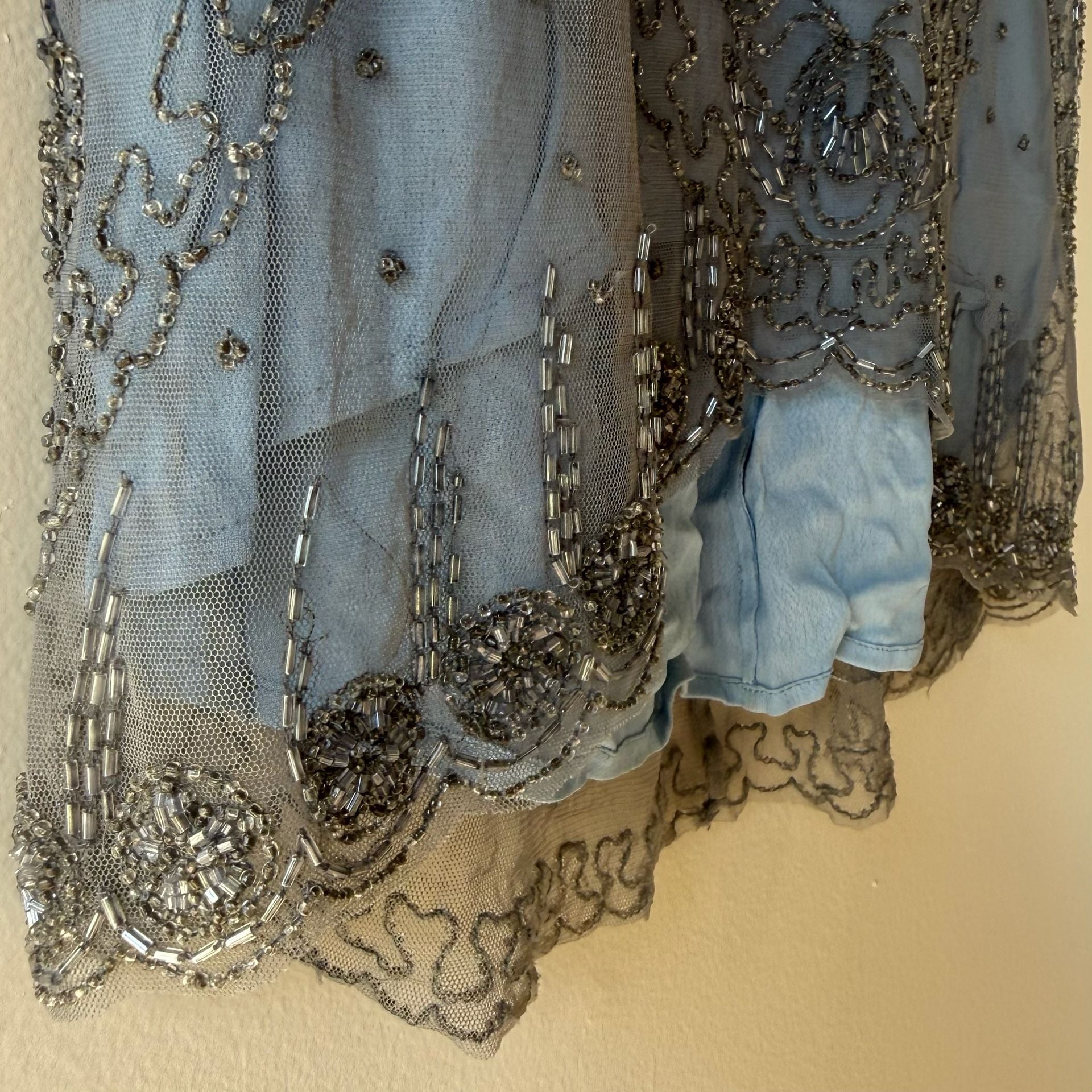 Beaded Embellished Light Blue and Silver Mesh Skirt 6