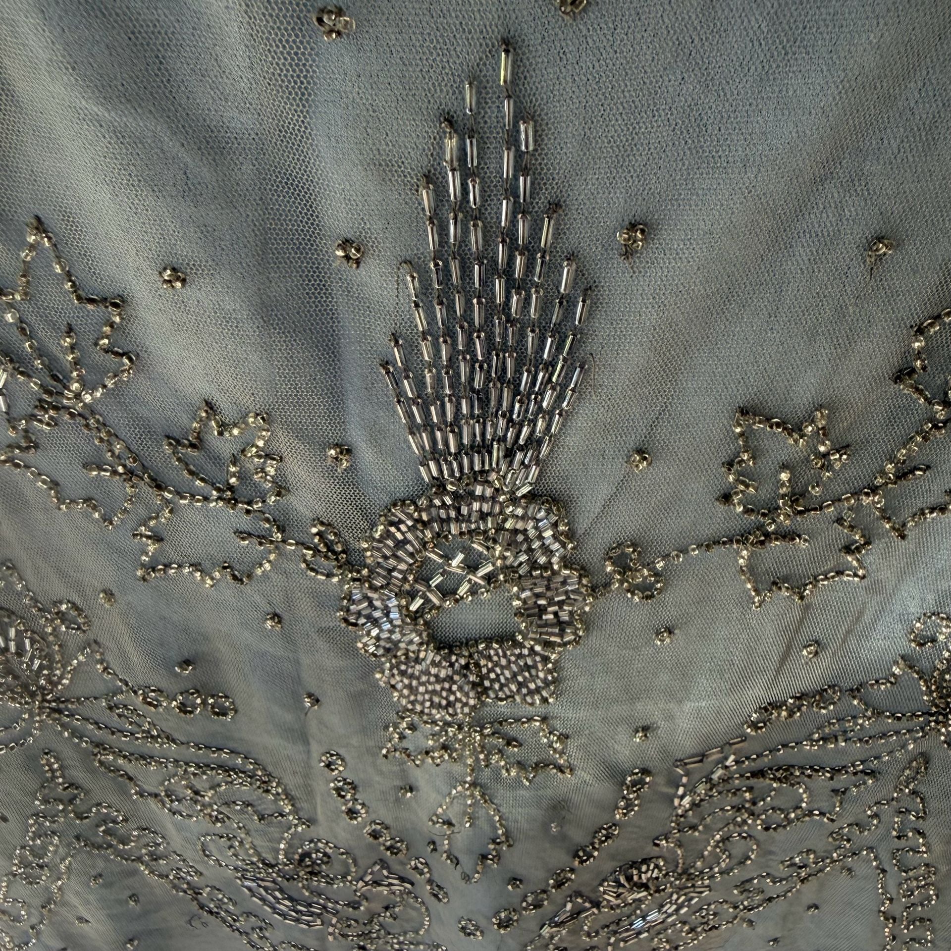 Beaded Embellished Light Blue and Silver Mesh Skirt 7