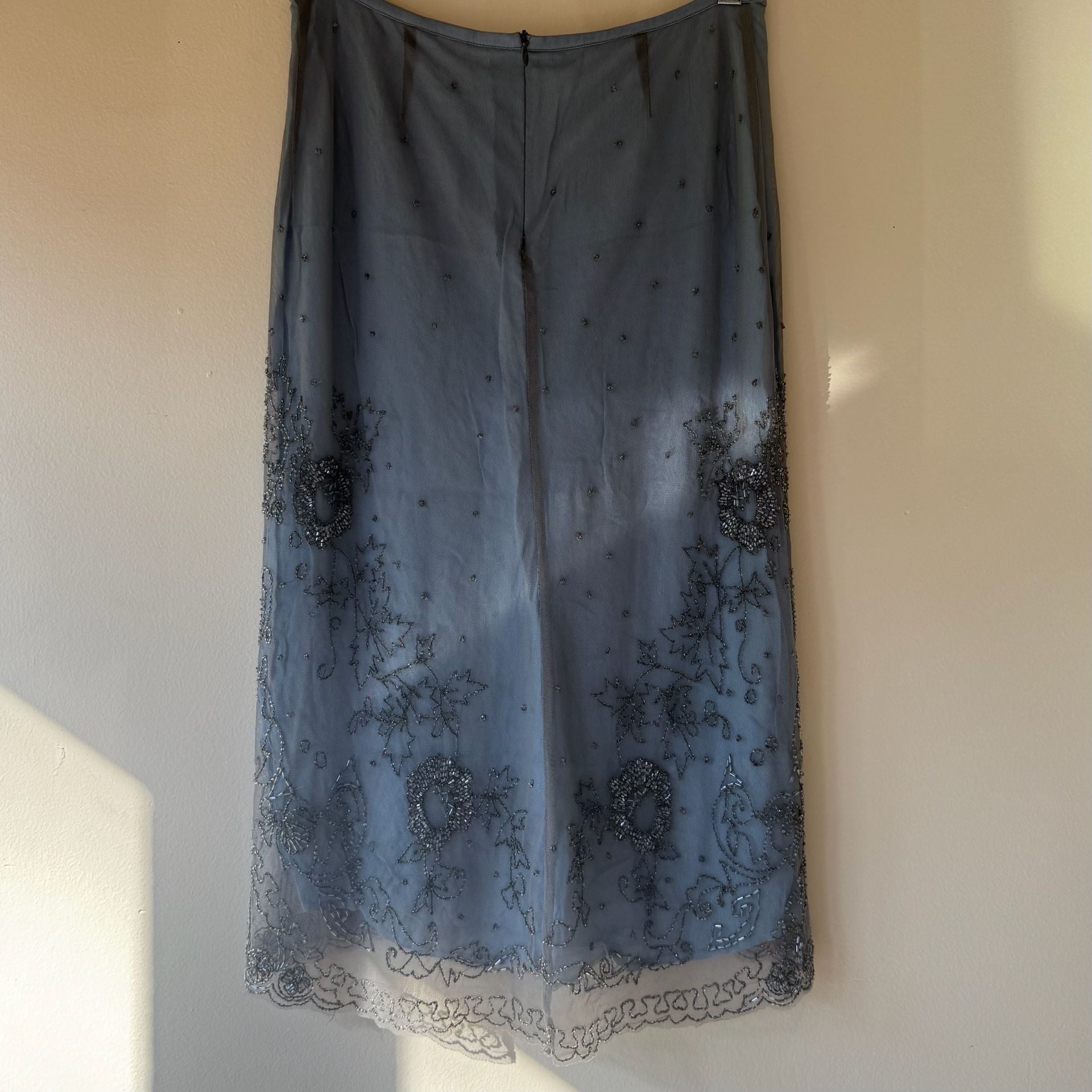Beaded Embellished Light Blue and Silver Mesh Skirt 8