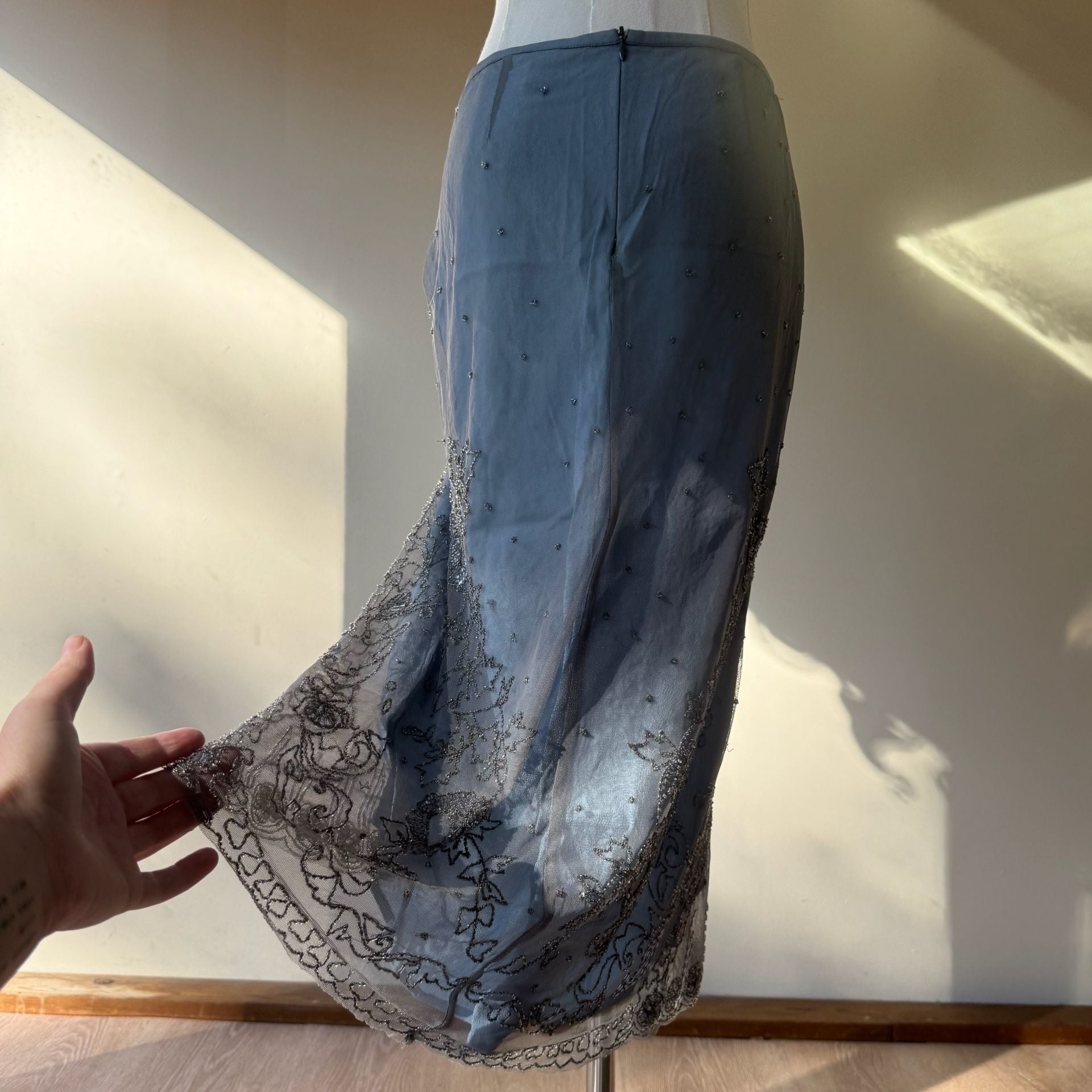 Beaded Embellished Light Blue and Silver Mesh Skirt 10