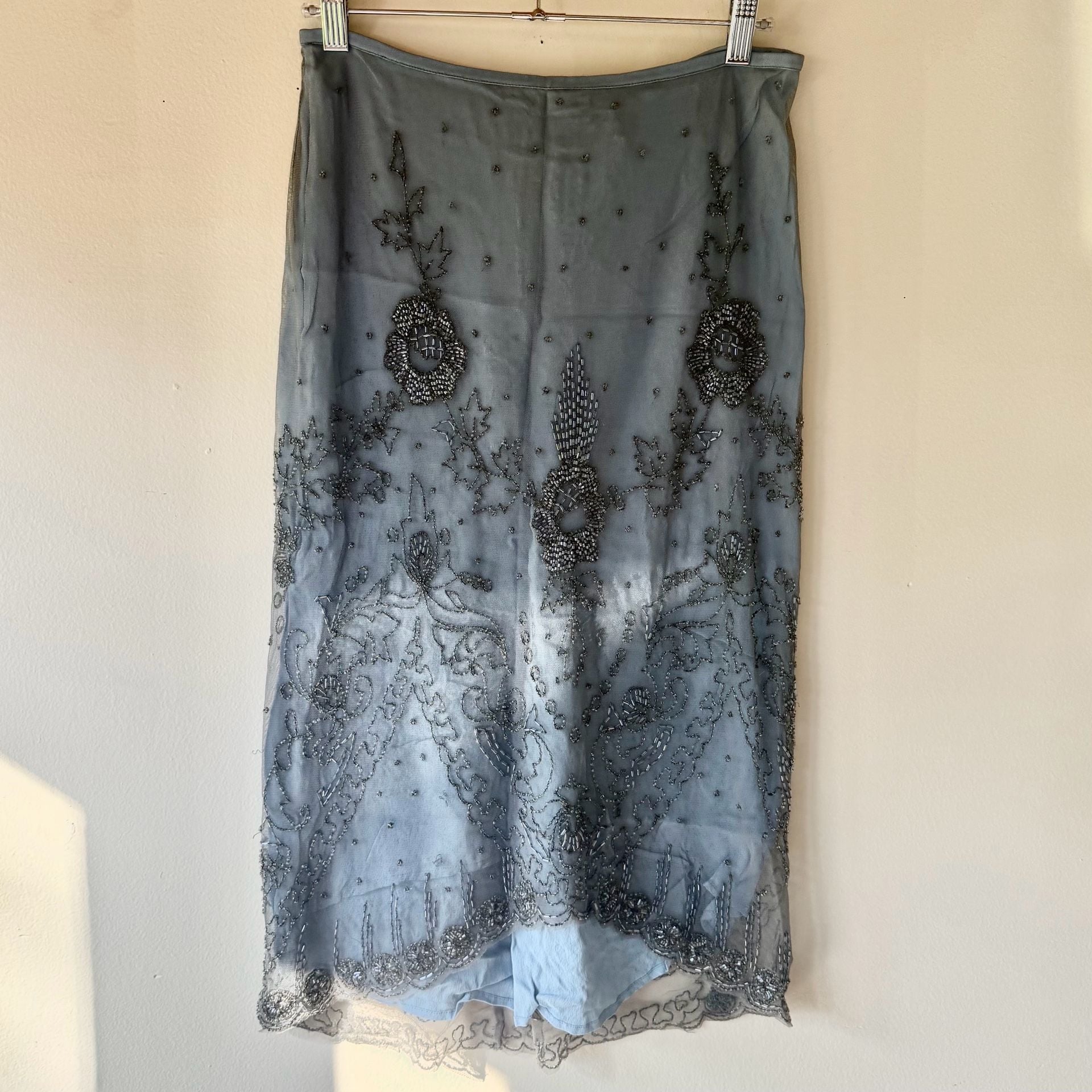 Beaded Embellished Light Blue and Silver Mesh Skirt 11