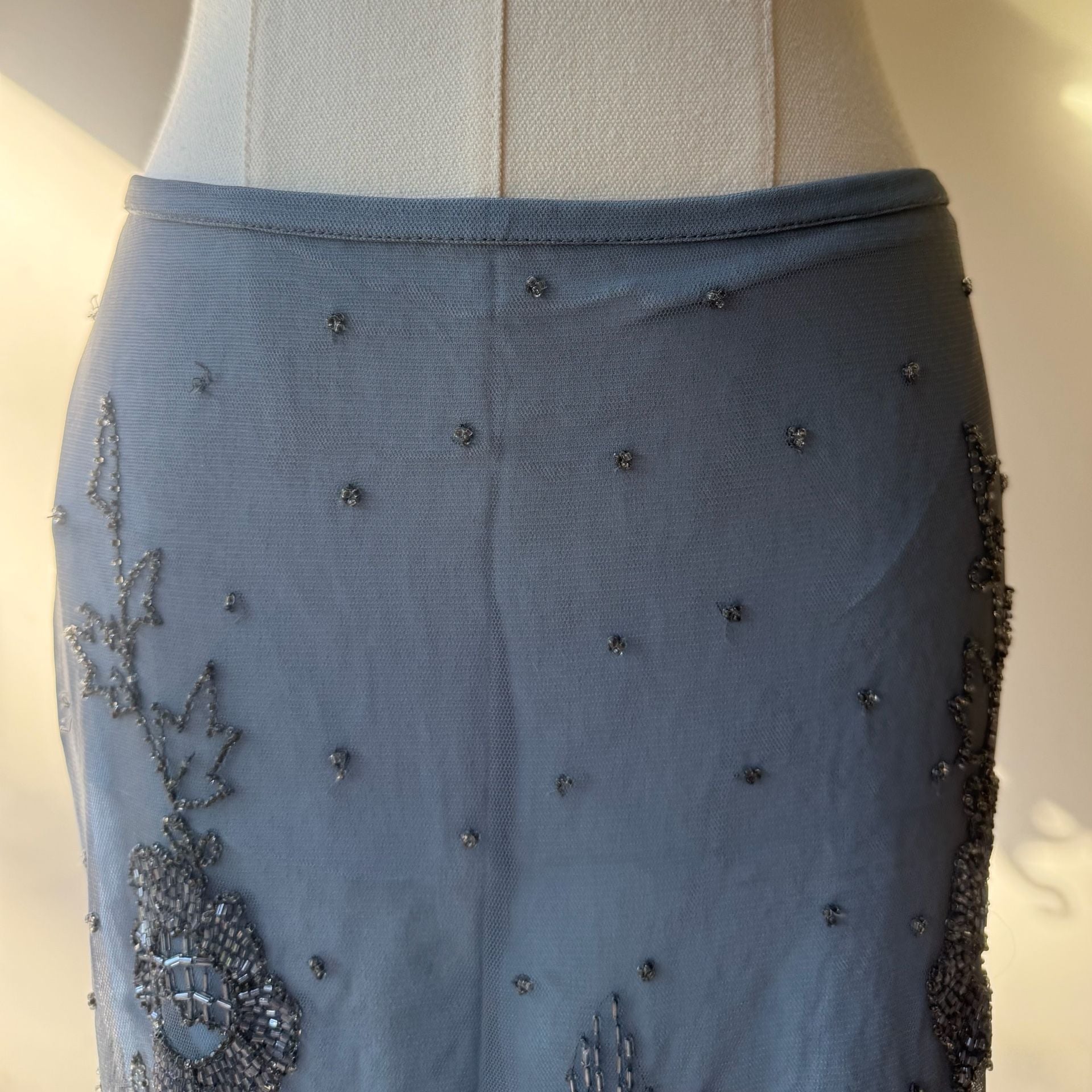 Beaded Embellished Light Blue and Silver Mesh Skirt 13