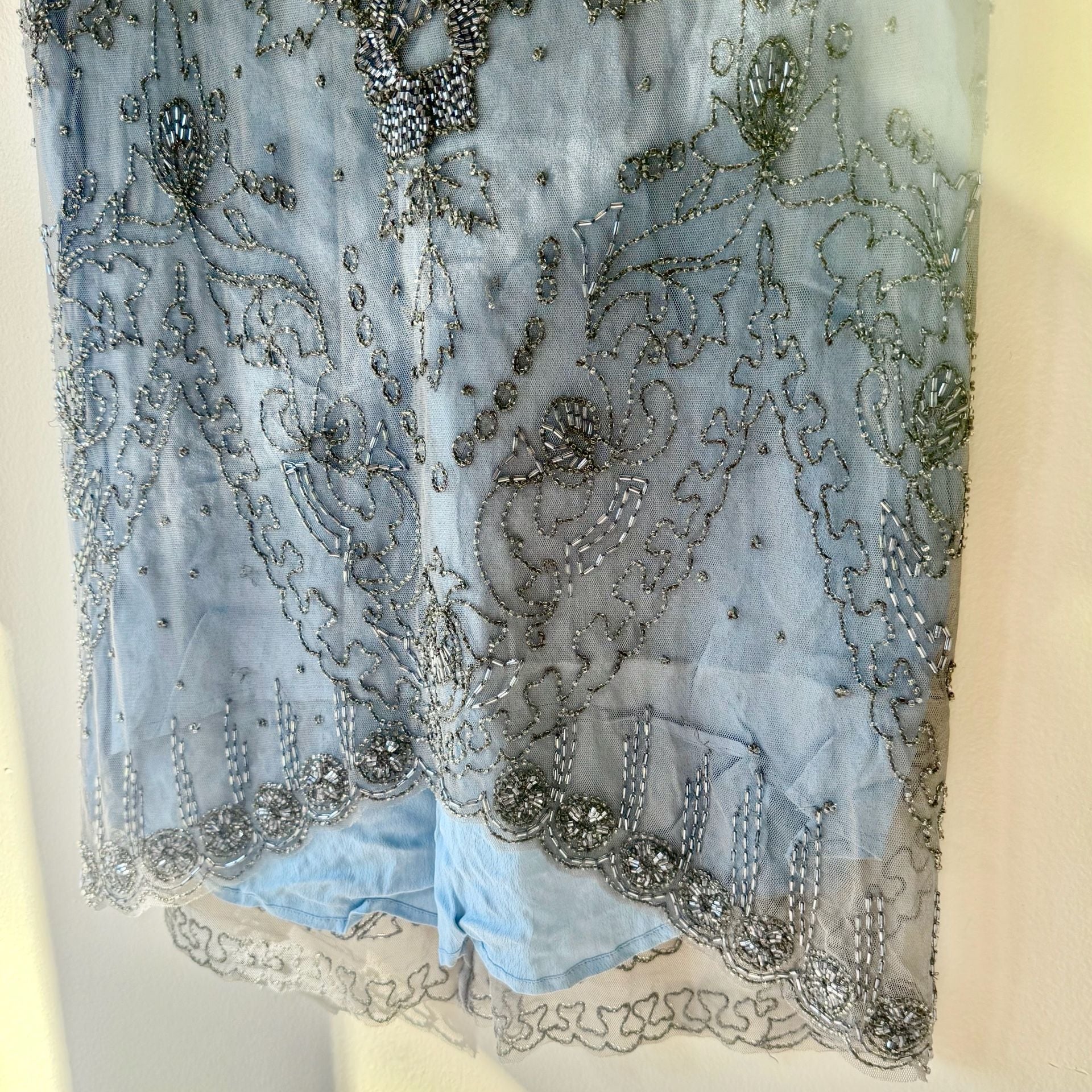Beaded Embellished Light Blue and Silver Mesh Skirt 15