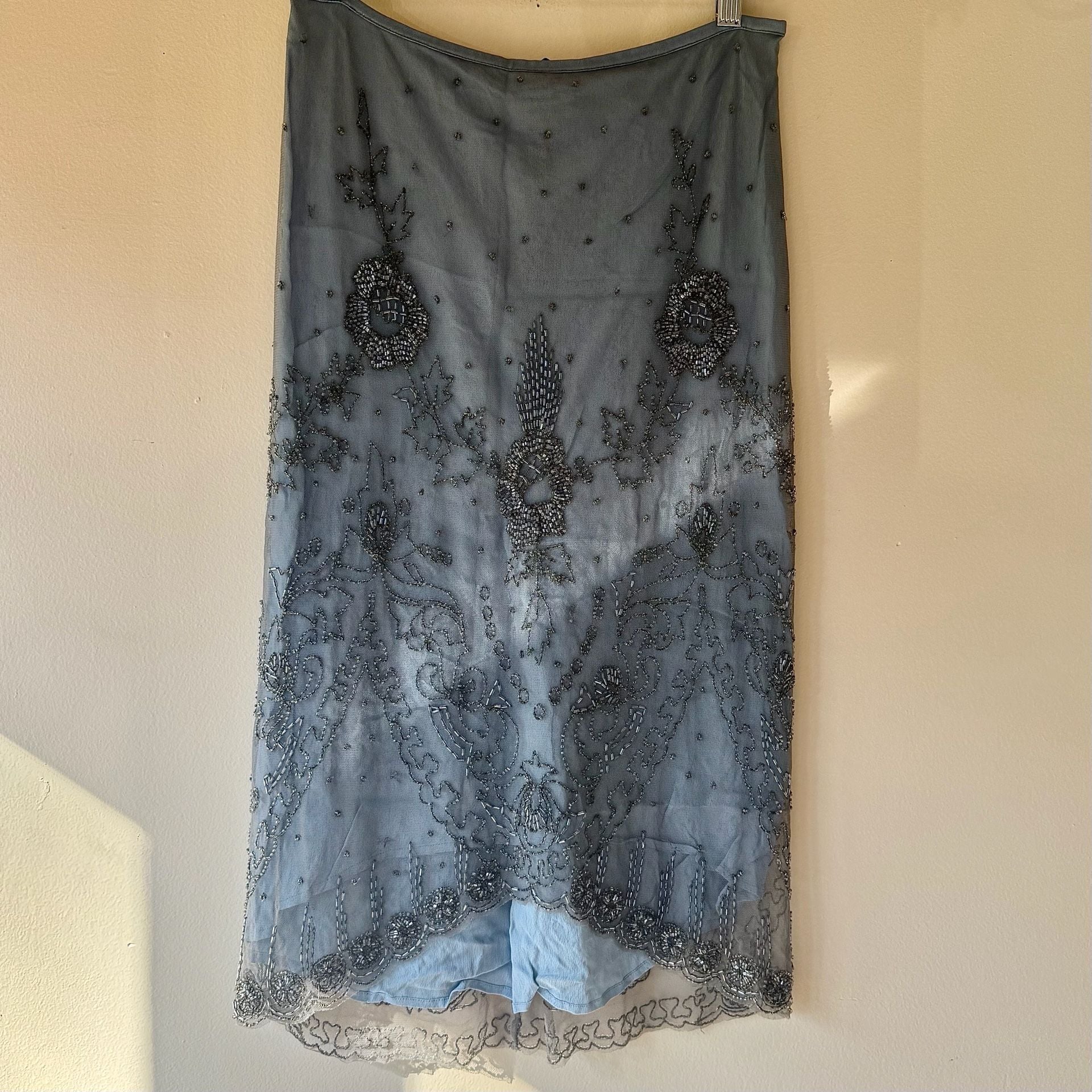Beaded Embellished Light Blue and Silver Mesh Skirt 16