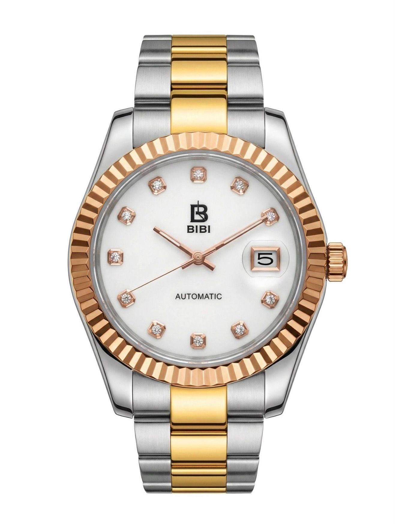 BIBI Automatic Watch Two-Tone Rose Gold White Dial 2