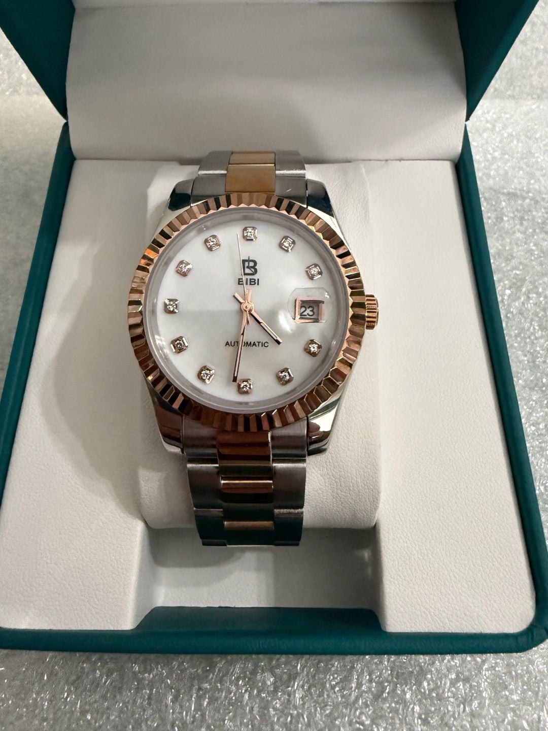 BIBI Automatic Watch Two-Tone Rose Gold White Dial 3