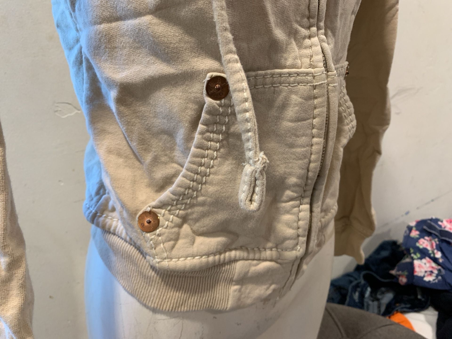 Y2k True Religion Zip Up Hoodie Cream Beige Heavy Stitch 4