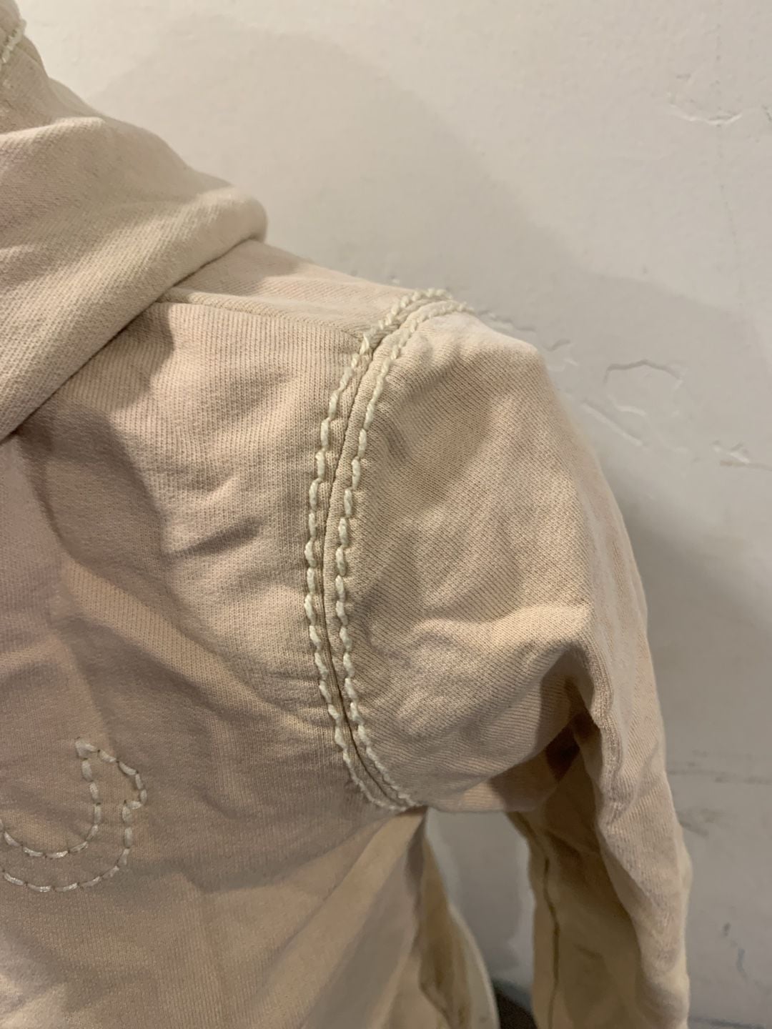 Y2k True Religion Zip Up Hoodie Cream Beige Heavy Stitch 5