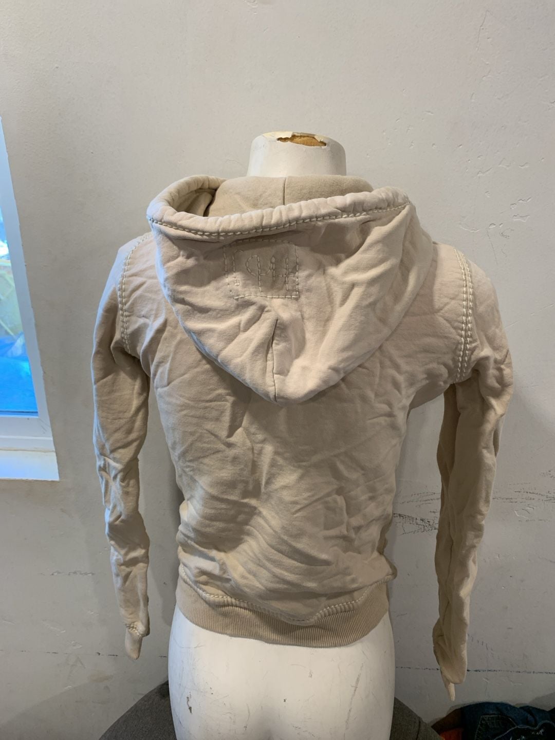 Y2k True Religion Zip Up Hoodie Cream Beige Heavy Stitch 7