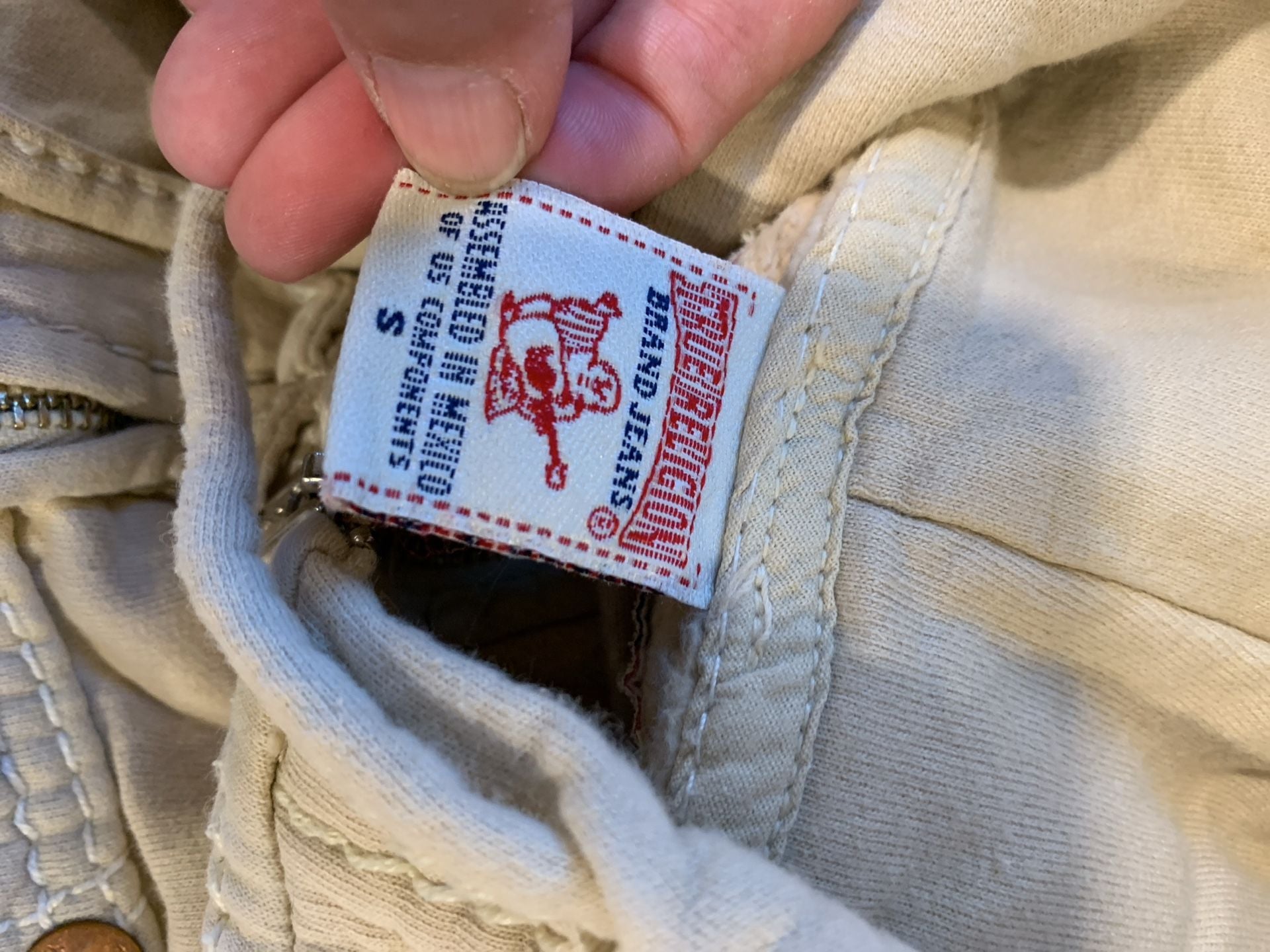 Y2k True Religion Zip Up Hoodie Cream Beige Heavy Stitch 8