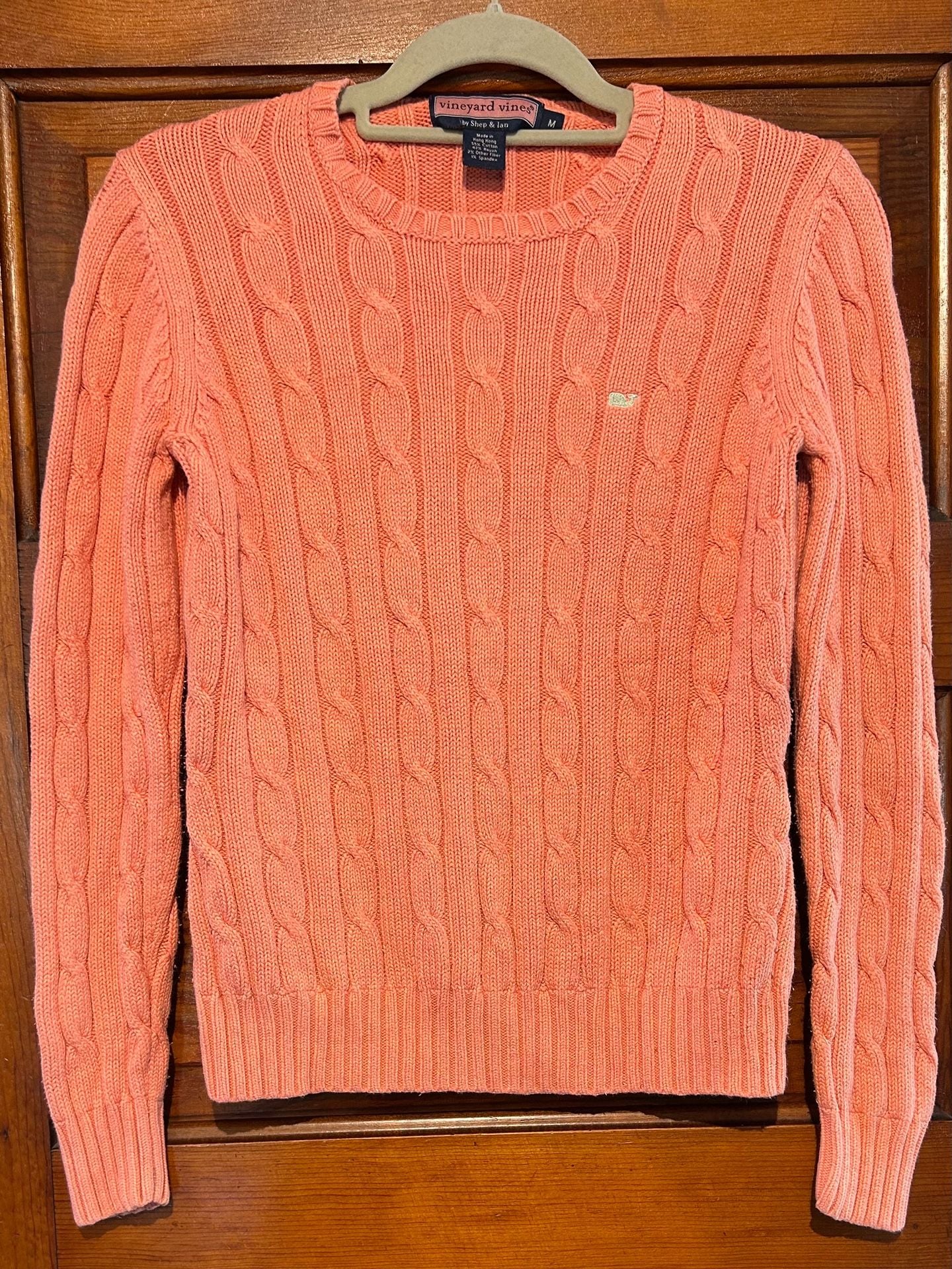Vineyard Vines Cable Knit Sweater Size M Coral Pink 2