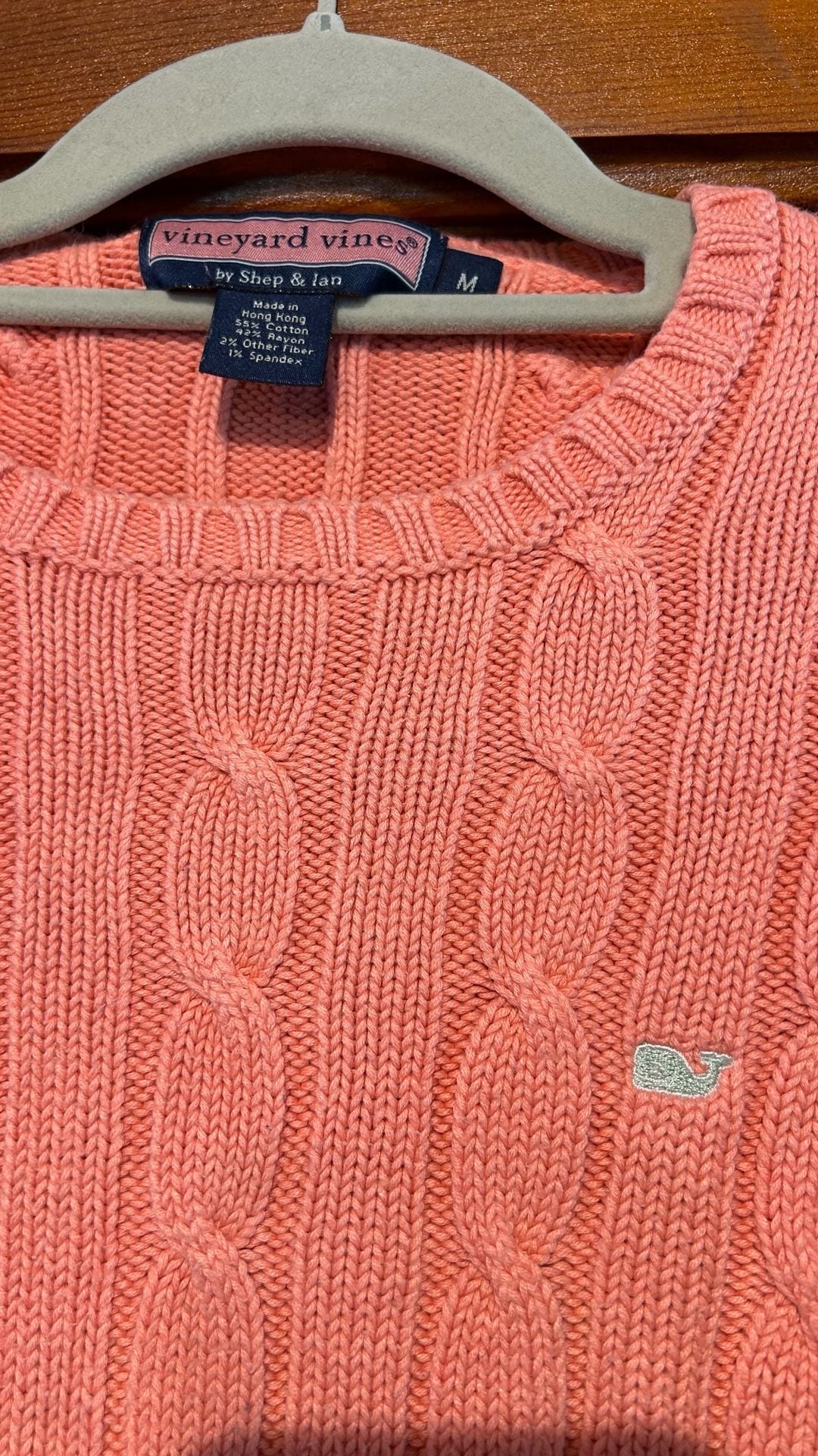 Vineyard Vines Cable Knit Sweater Size M Coral Pink 3