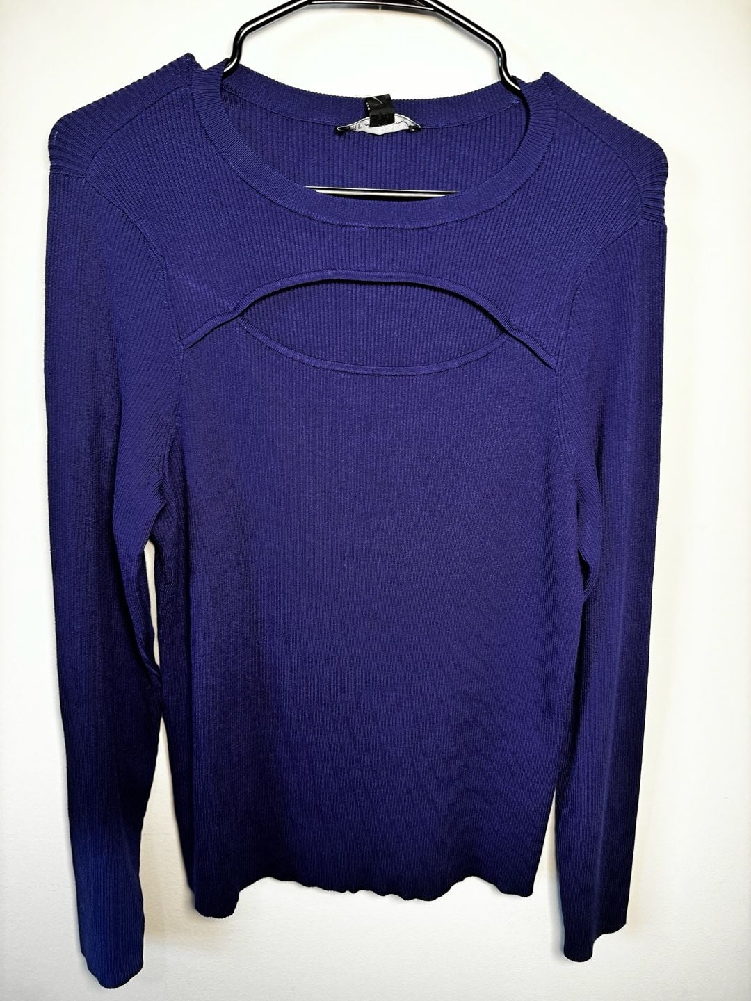INC International Concepts Sweater Size L Blue Cutout Ribbed Long Sleeve 2