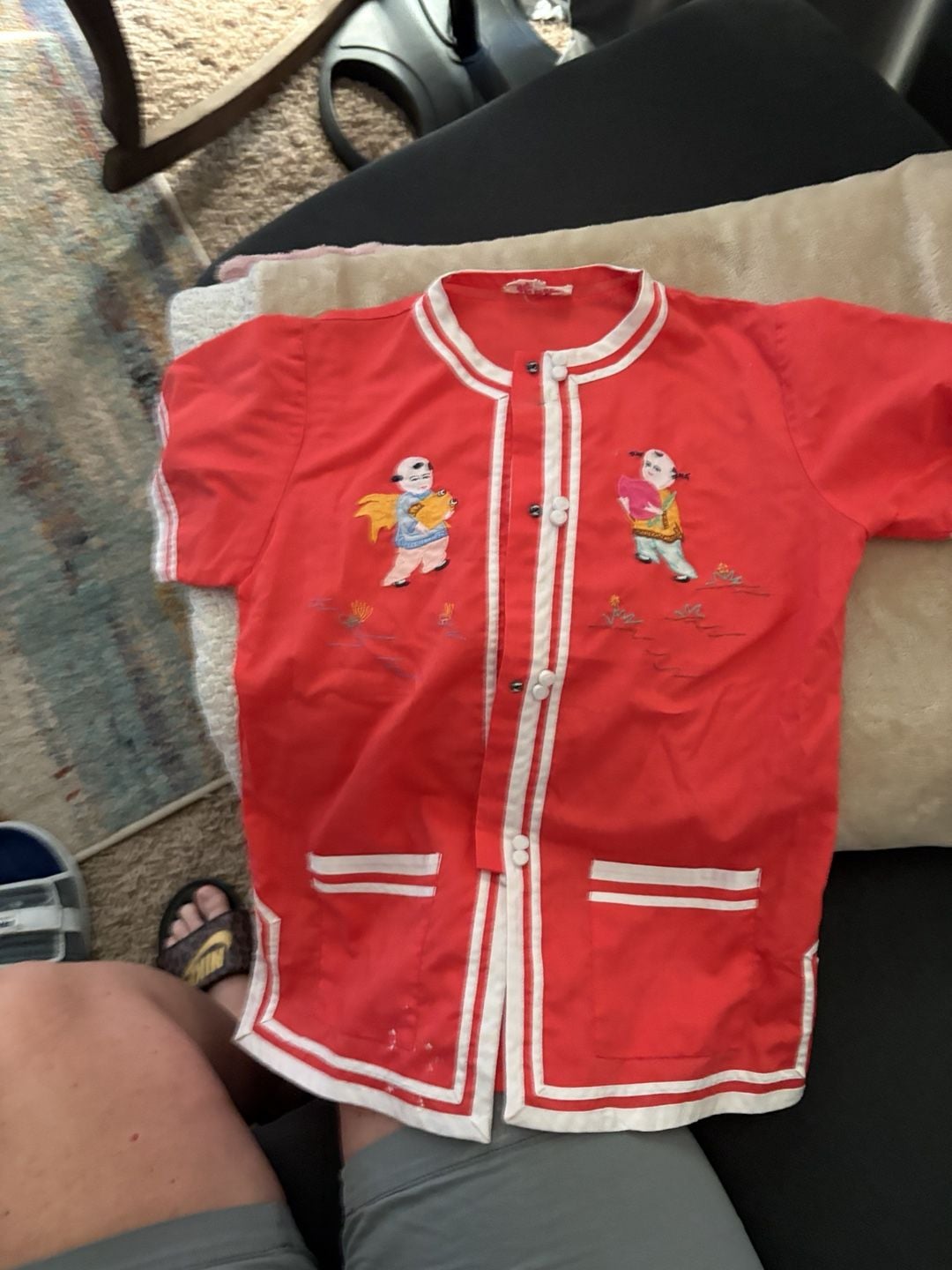 Plum Blossoms Embroidered Chinese Shirt Size 12 Red 2