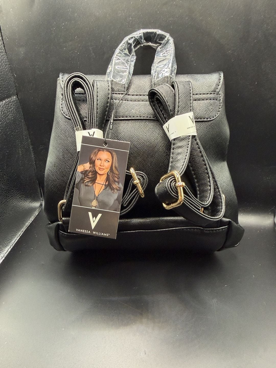 Vanessa Williams Black Saffiano Leather Convertible Mini Backpack Purse 4