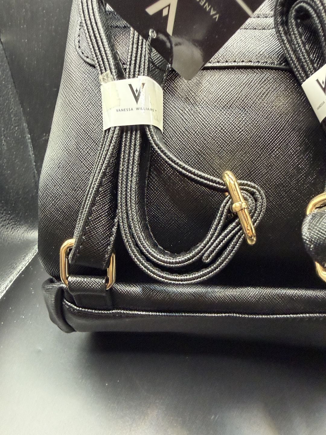 Vanessa Williams Black Saffiano Leather Convertible Mini Backpack Purse 6