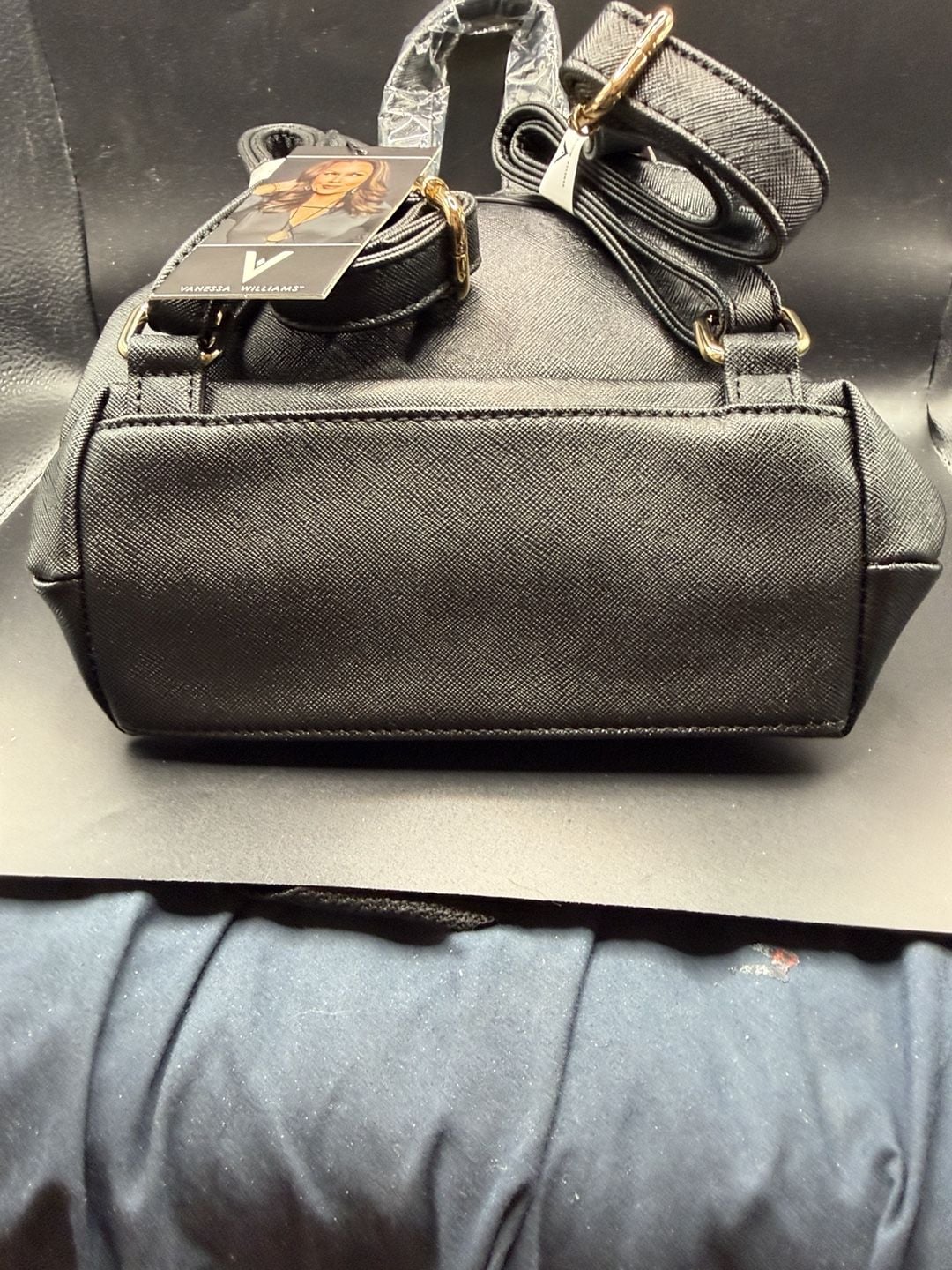 Vanessa Williams Black Saffiano Leather Convertible Mini Backpack Purse 7