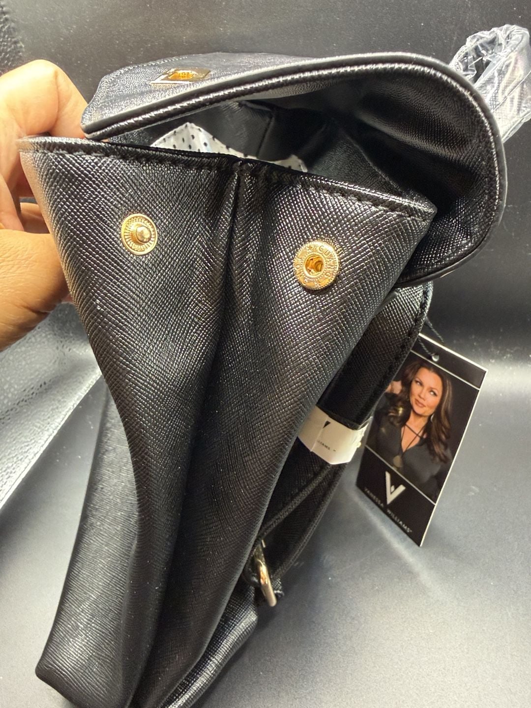 Vanessa Williams Black Saffiano Leather Convertible Mini Backpack Purse 11