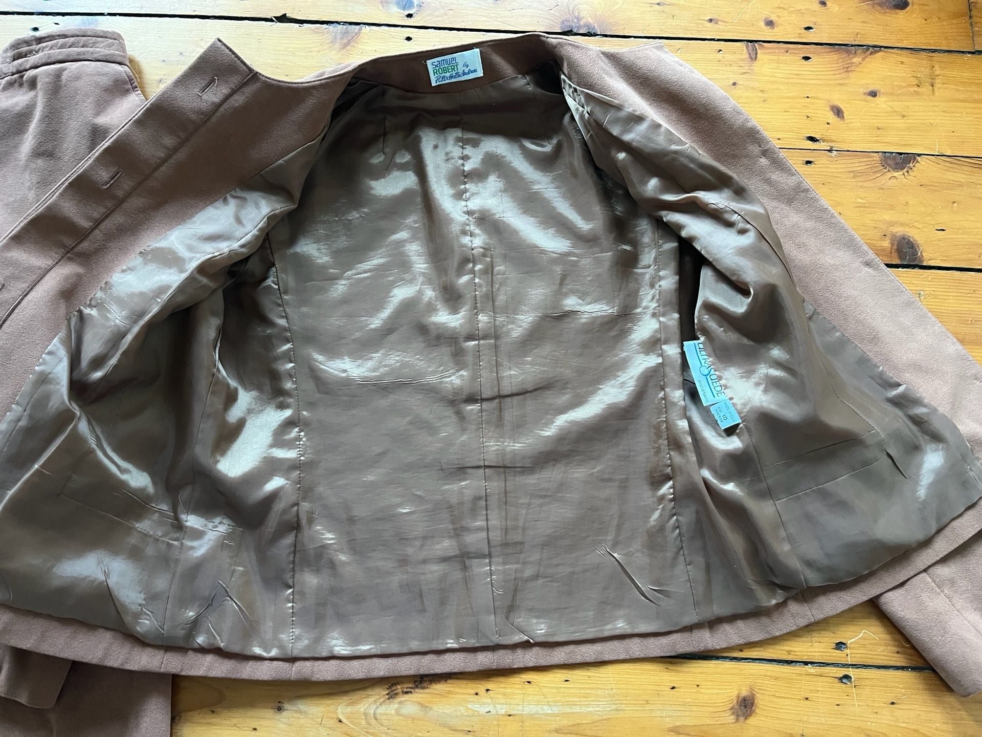 Samuel Robert Ultrasuede Pant Suit Set Size 10 Camel Brown Vintage 70s Old Money 14