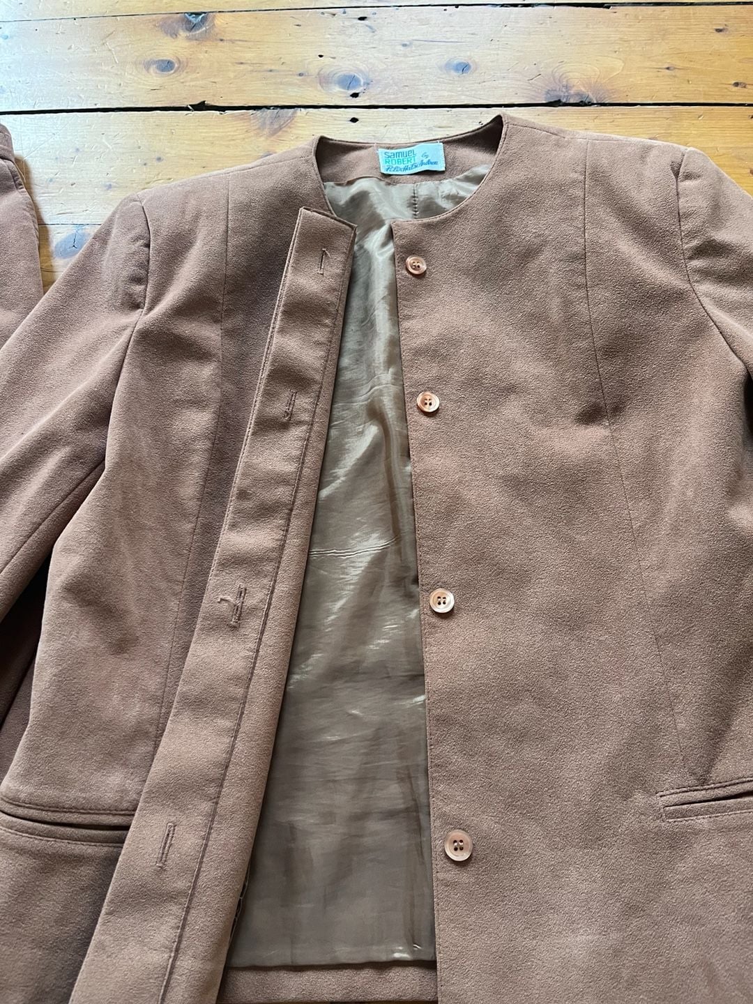 Samuel Robert Ultrasuede Pant Suit Set Size 10 Camel Brown Vintage 70s Old Money 15