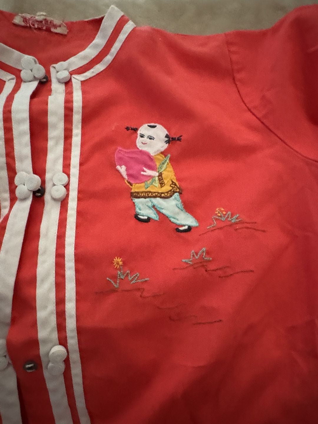 Plum Blossoms Embroidered Chinese Shirt Size 12 Red 4