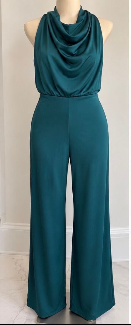 Satin Tie Halter Cowl Neck Wide Leg Jumpsuit 2