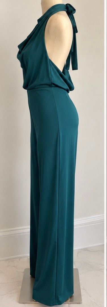 Satin Tie Halter Cowl Neck Wide Leg Jumpsuit 3