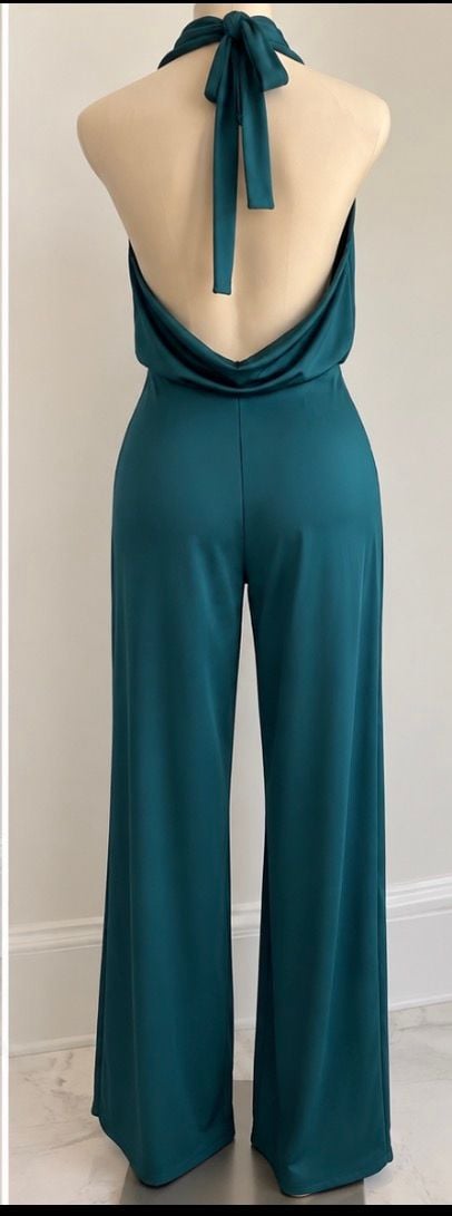 Satin Tie Halter Cowl Neck Wide Leg Jumpsuit 4