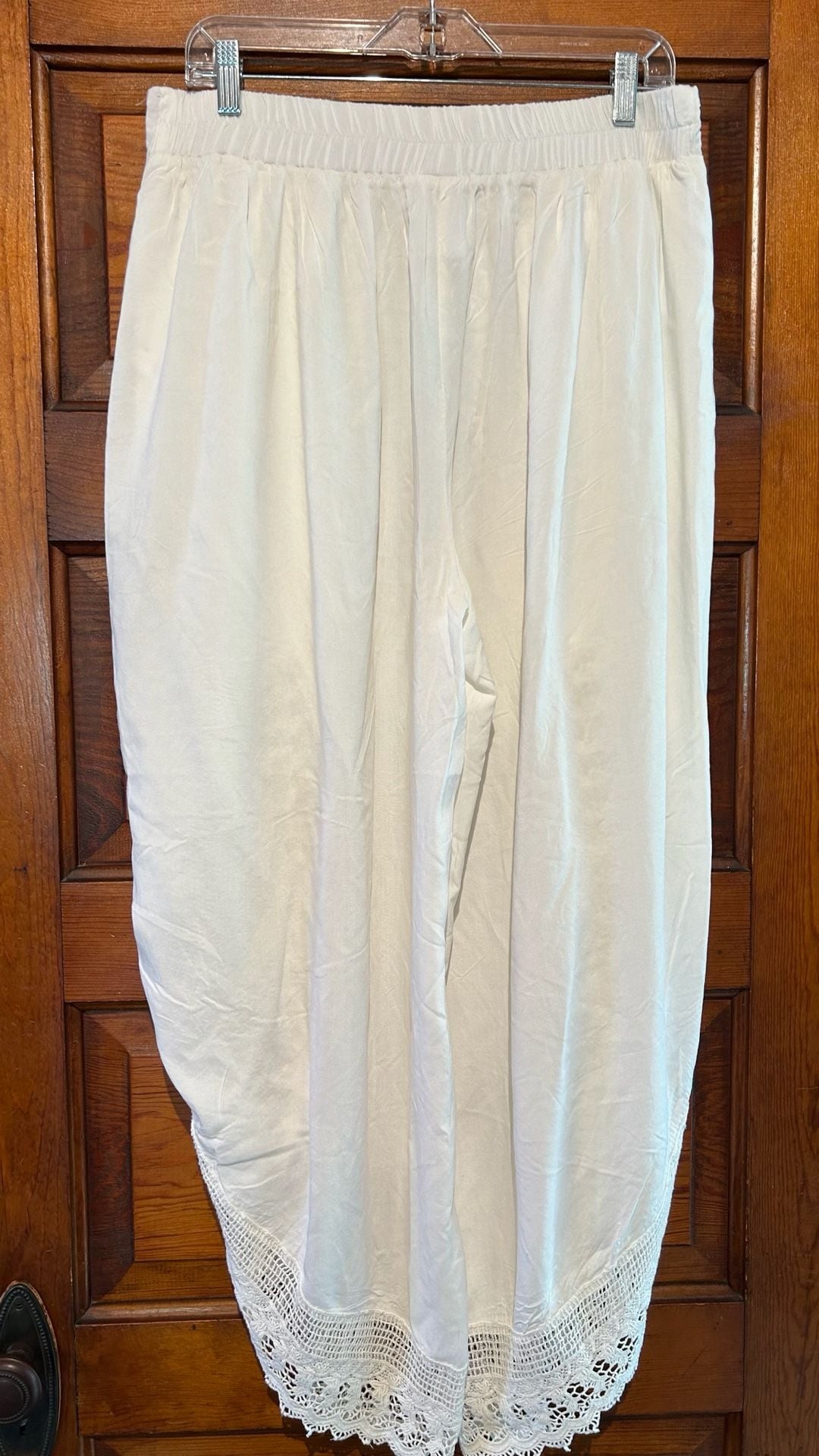 Josa Beachwear by Japna Pants Size XL White Viscose Crochet Trim Harem 5