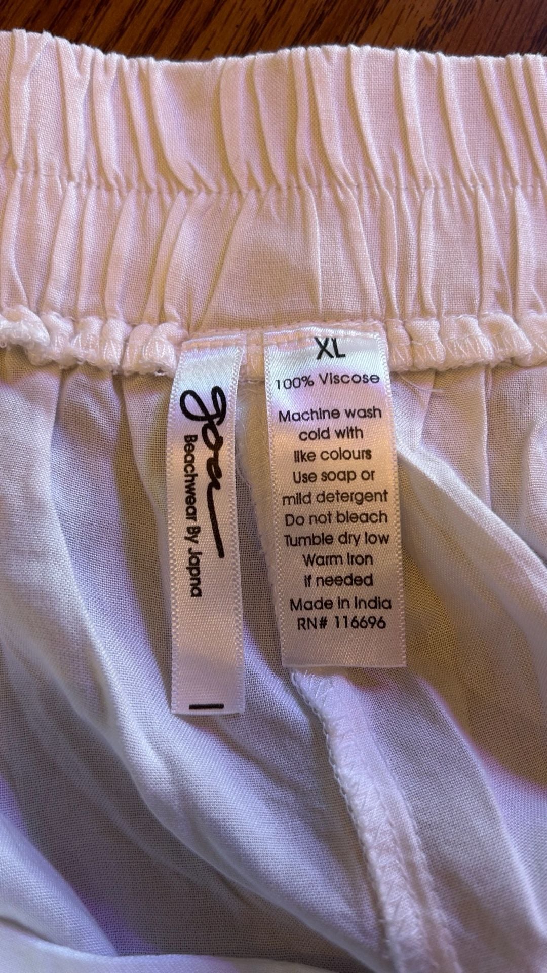 Josa Beachwear by Japna Pants Size XL White Viscose Crochet Trim Harem 6