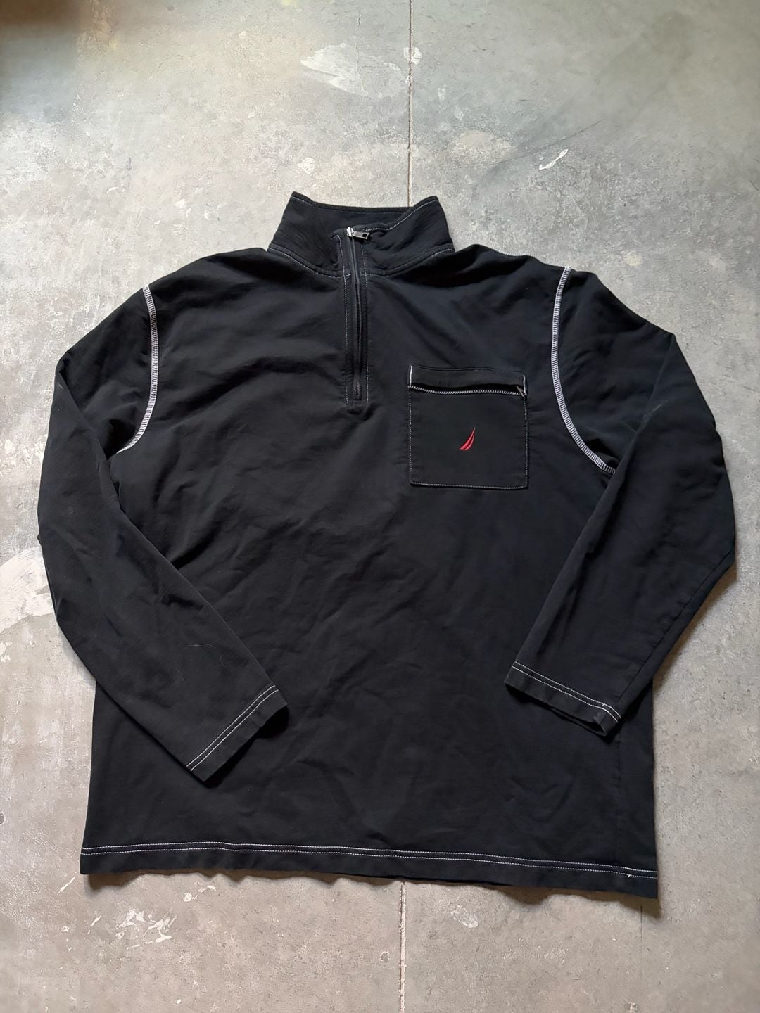 Nautica 1/4 Zip Pullover Size XL Black Cotton Contrast Stitching 2