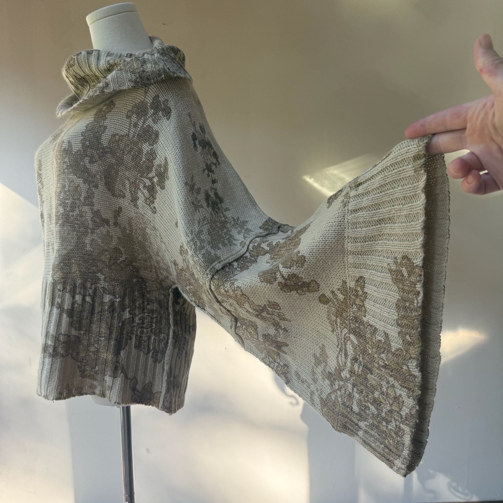 Cowl Neck Bell Sleeve Sweater Beige Gold 7