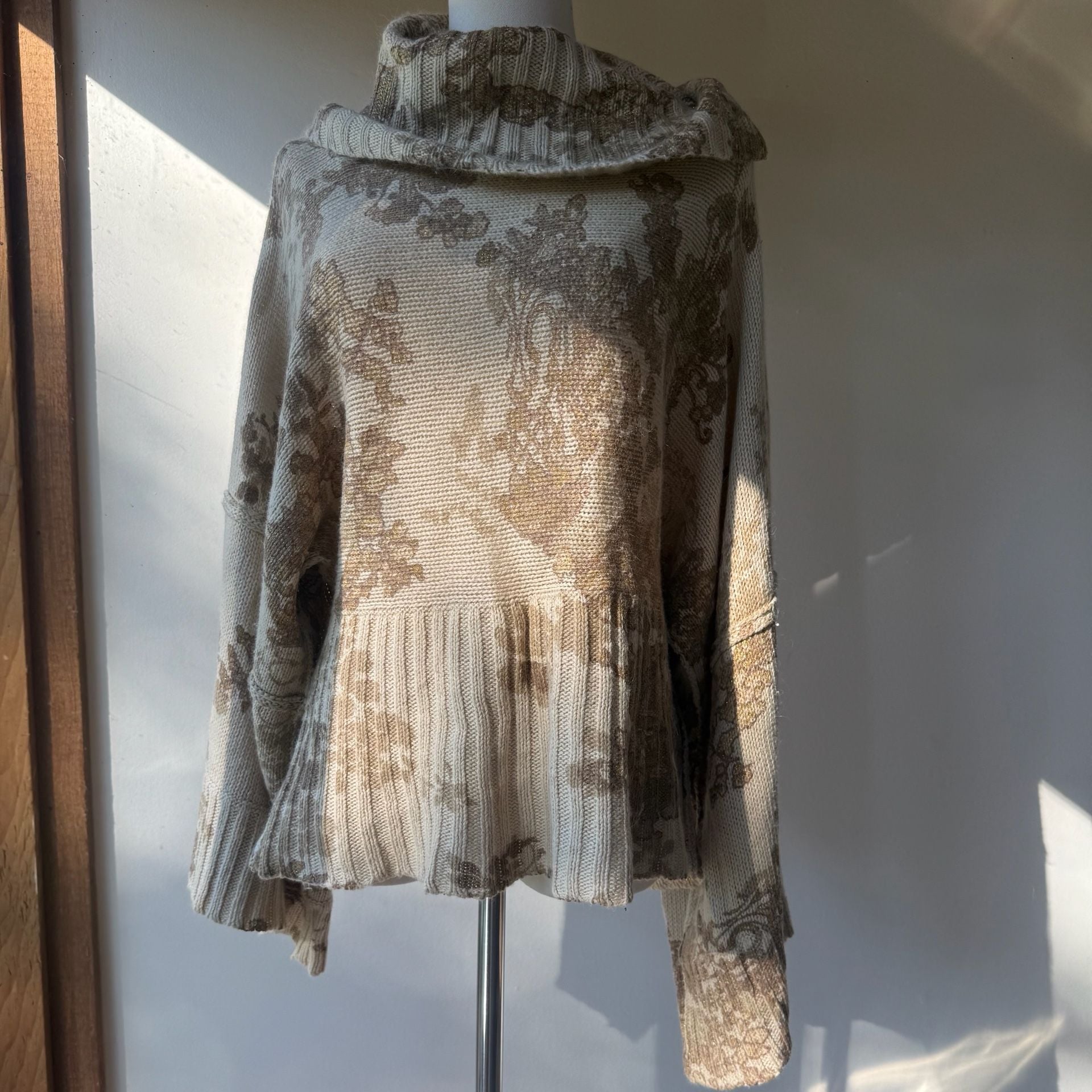 Cowl Neck Bell Sleeve Sweater Beige Gold 8