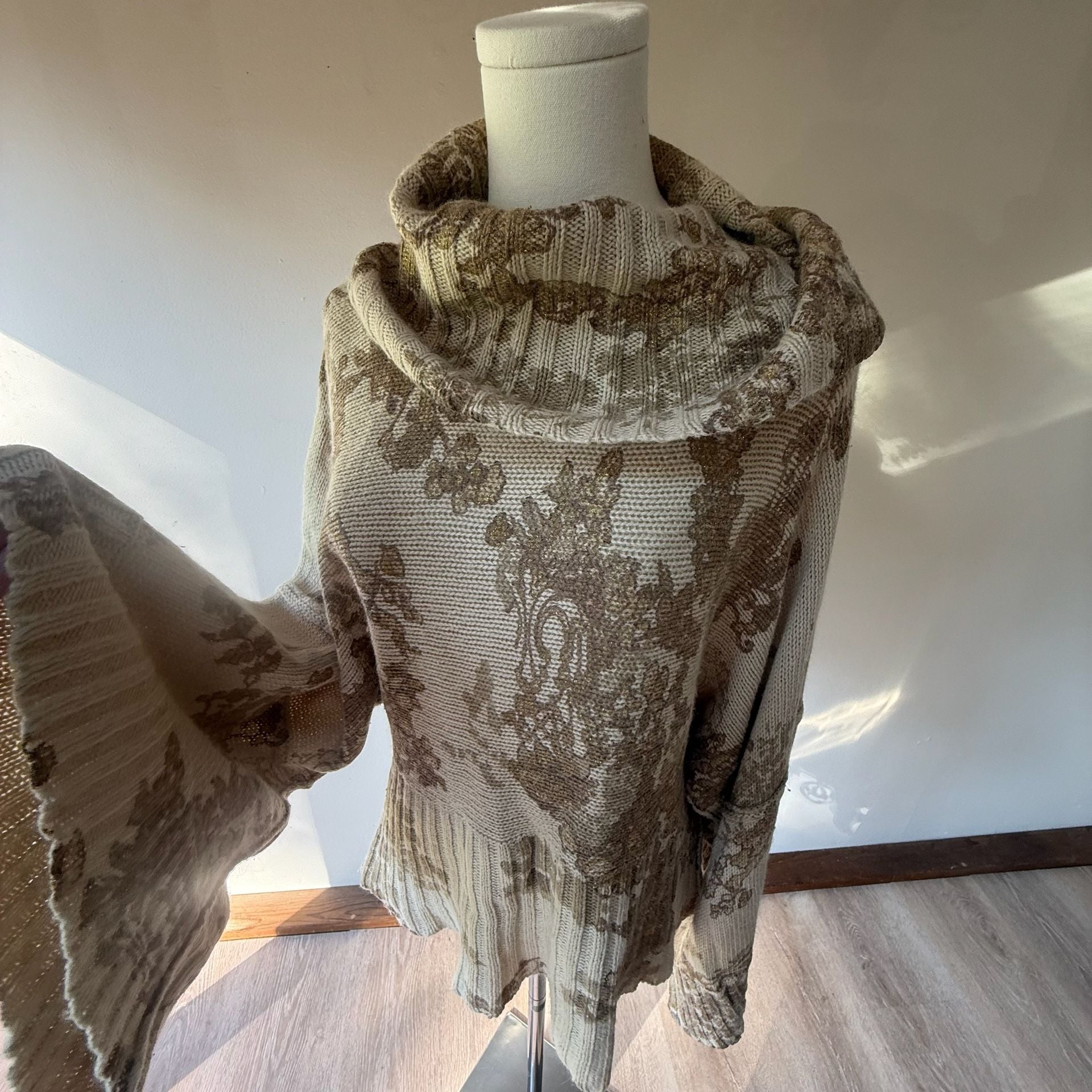 Cowl Neck Bell Sleeve Sweater Beige Gold 9