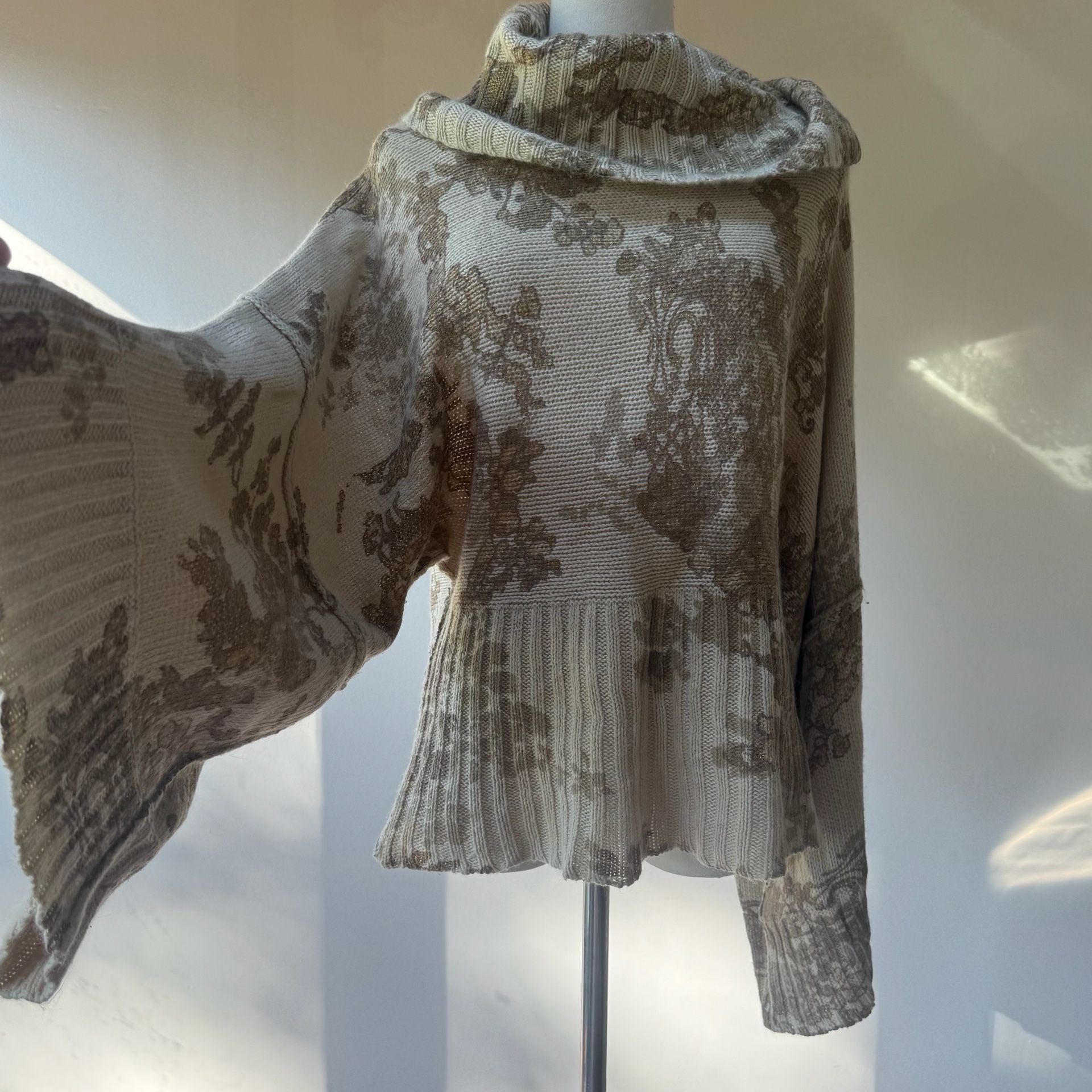 Cowl Neck Bell Sleeve Sweater Beige Gold 10