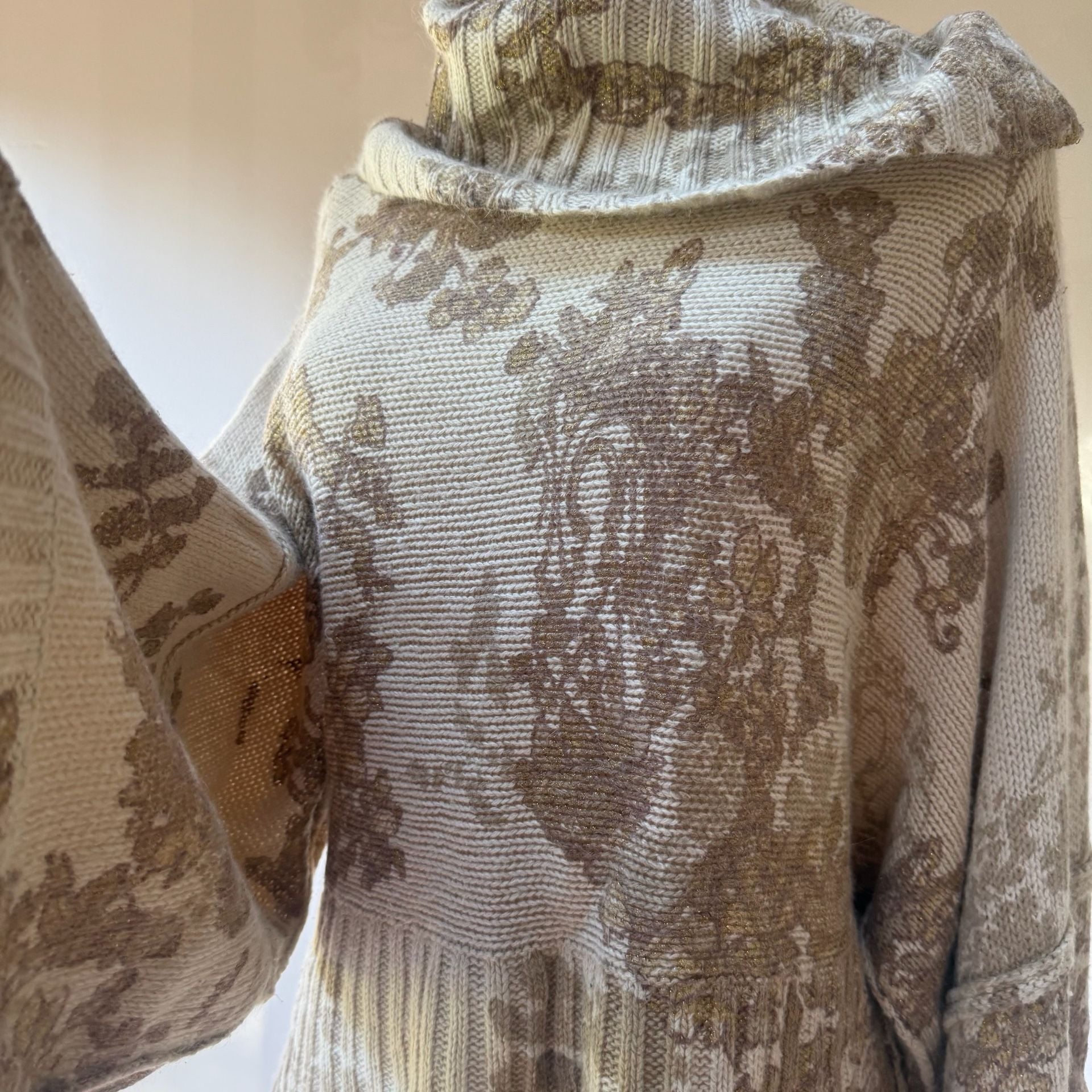 Cowl Neck Bell Sleeve Sweater Beige Gold 11