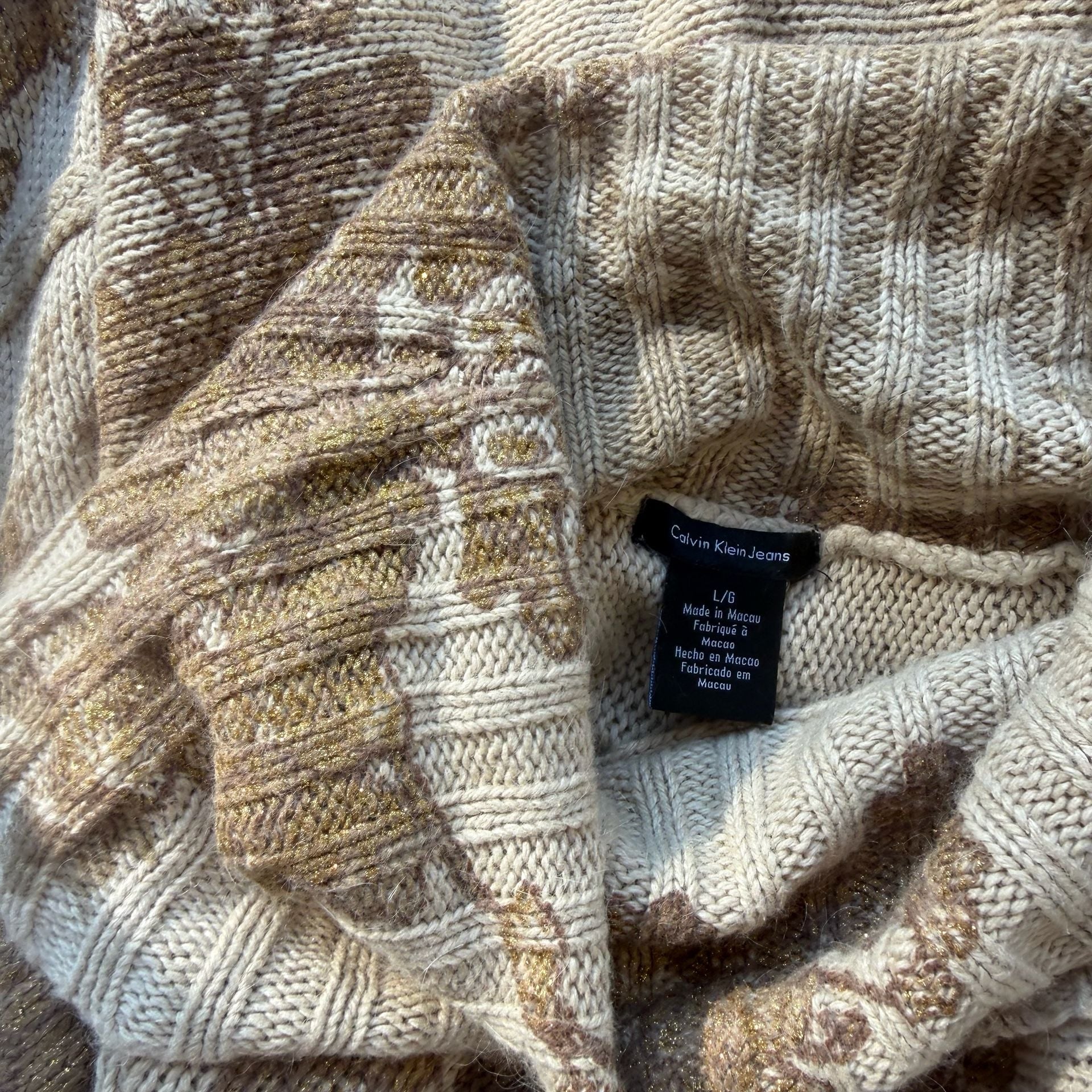 Cowl Neck Bell Sleeve Sweater Beige Gold 12