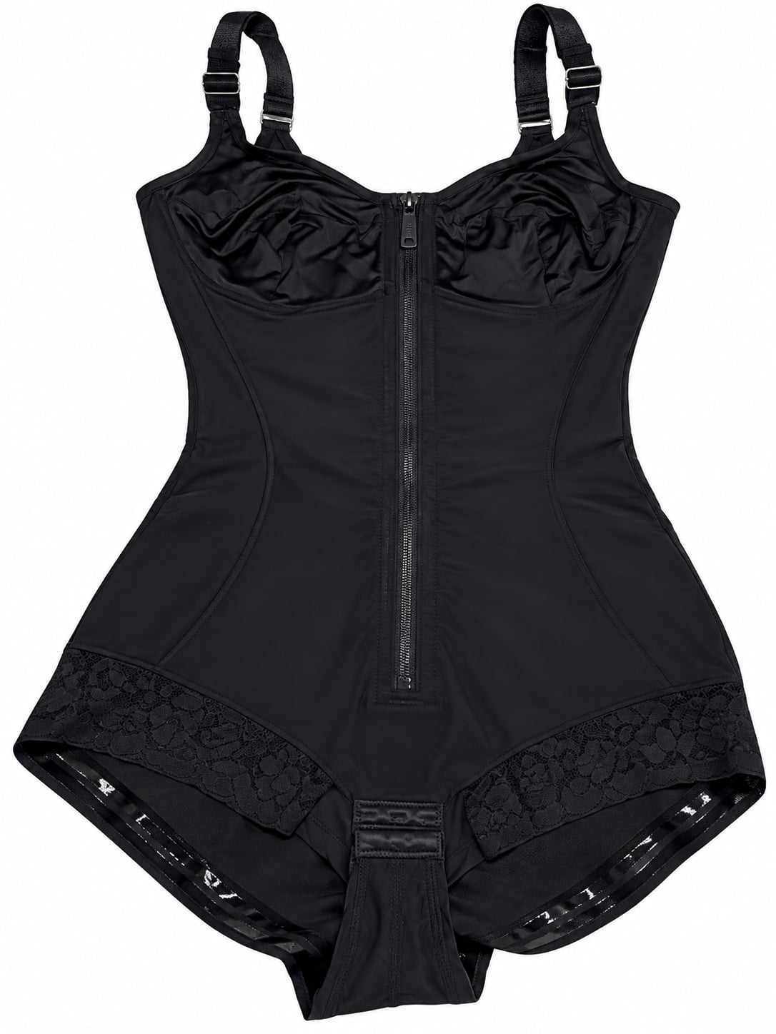 Yianna Bodysuit Shapewear Size L Black Zip Front Laced Edge 2