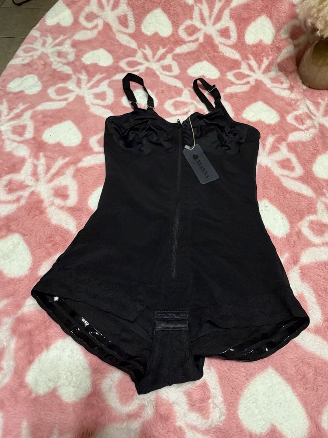 Yianna Bodysuit Shapewear Size L Black Zip Front Laced Edge 3